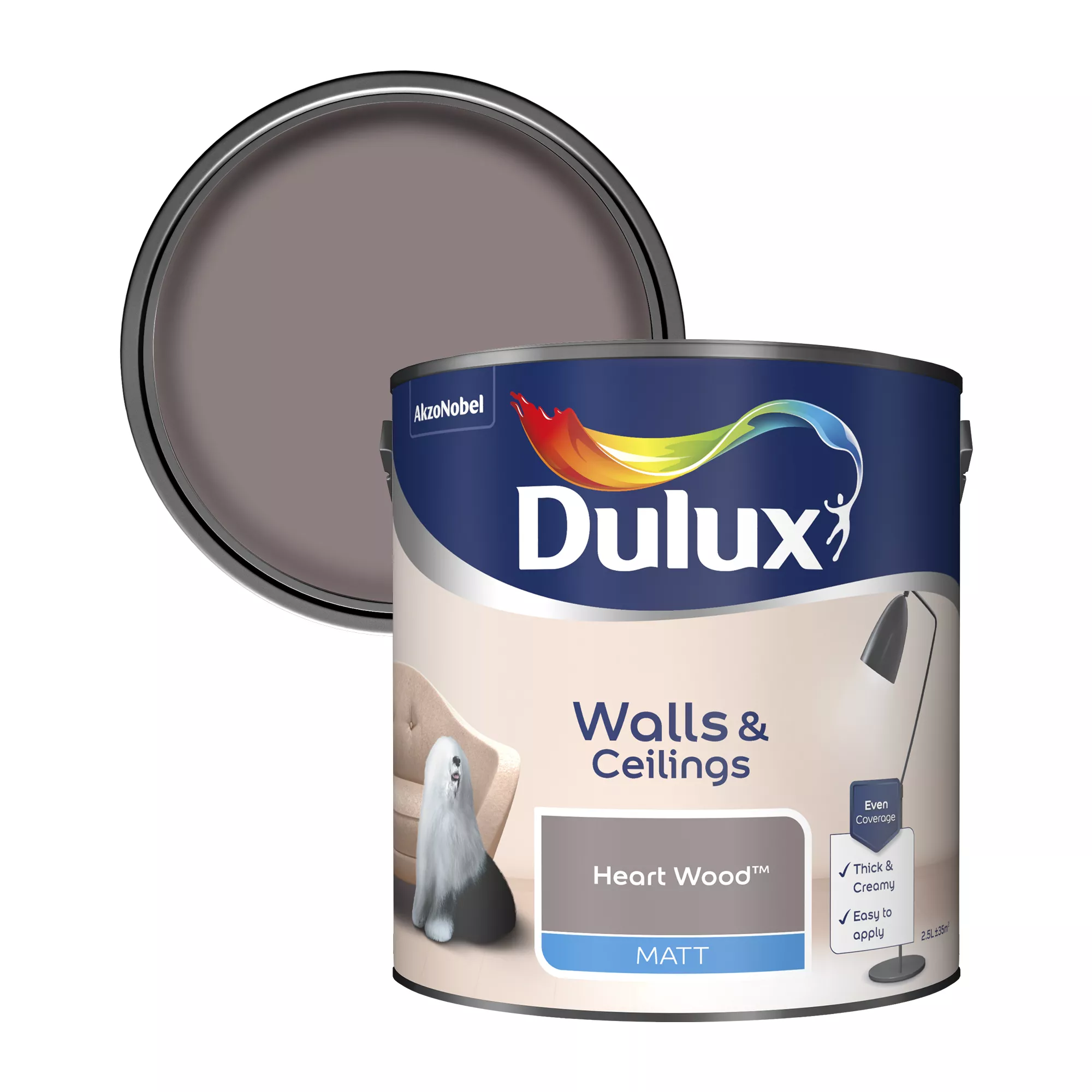Dulux Walls & Ceilings Heart Wood Matt Emulsion Paint, 2.5L 1 Dulux Walls & Ceilings Heart Wood Matt Emulsion Paint, 2.5L