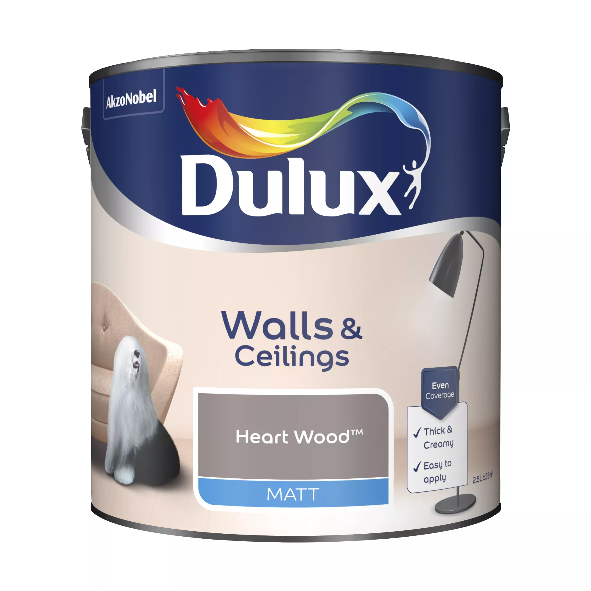 Dulux Walls & Ceilings Heart Wood Matt Emulsion Paint, 2.5L 2 Dulux Walls & Ceilings Heart Wood Matt Emulsion Paint, 2.5L - Image 2