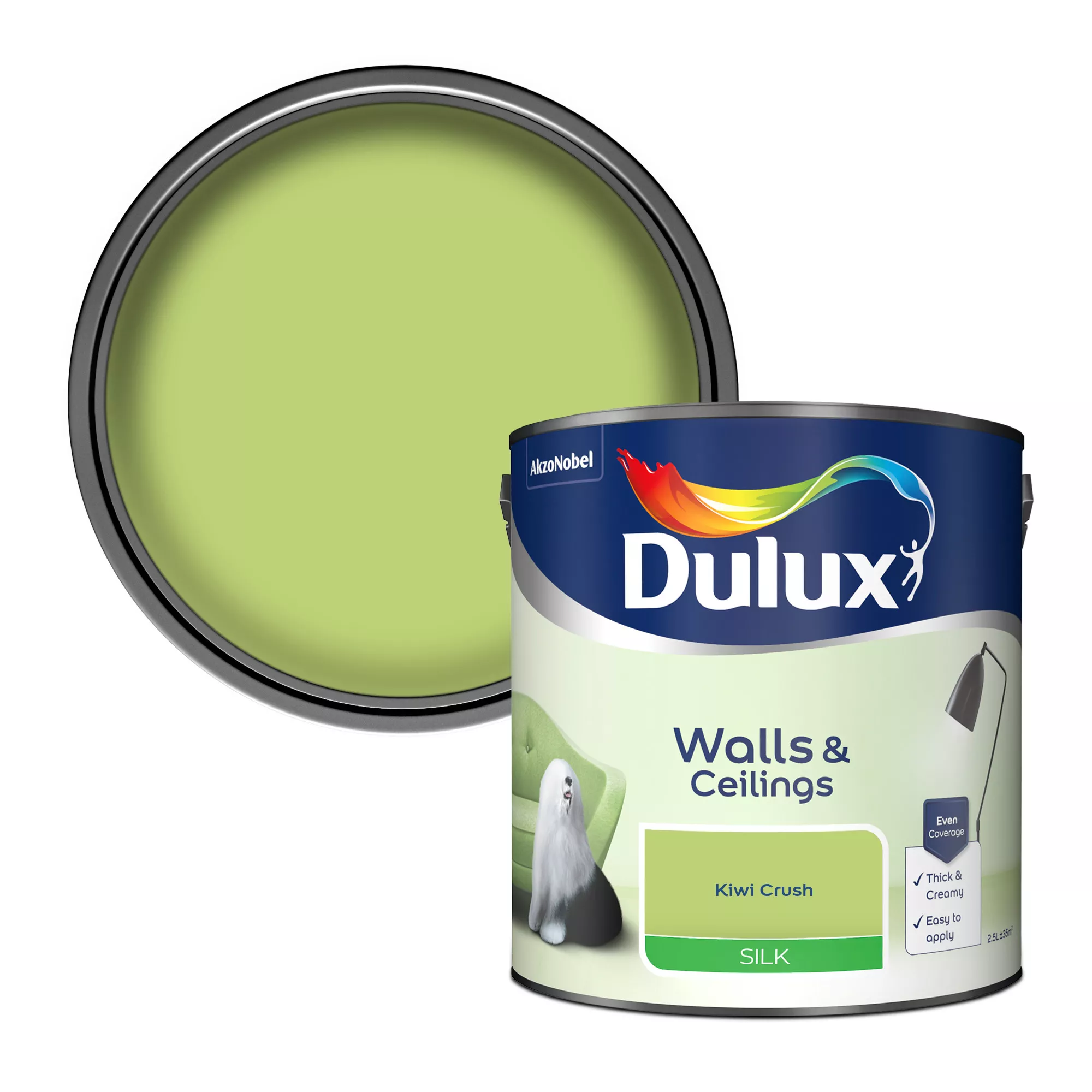 Dulux Walls & Ceilings Kiwi Crush Silk Emulsion Paint, 2.5L 1 Dulux Walls & Ceilings Kiwi Crush Silk Emulsion Paint, 2.5L