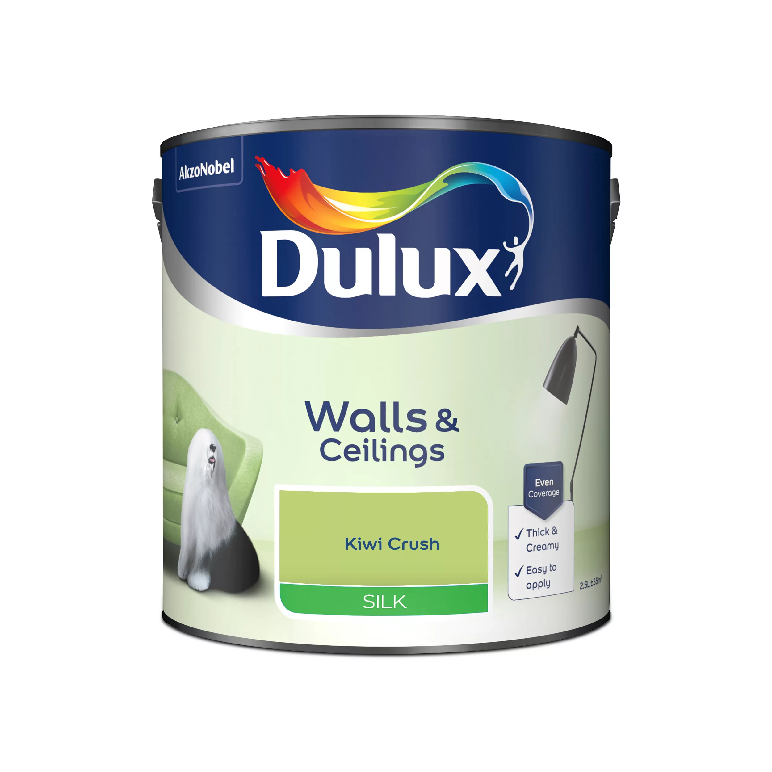 Dulux Walls & Ceilings Kiwi Crush Silk Emulsion Paint, 2.5L 2 Dulux Walls & Ceilings Kiwi Crush Silk Emulsion Paint, 2.5L - Image 2