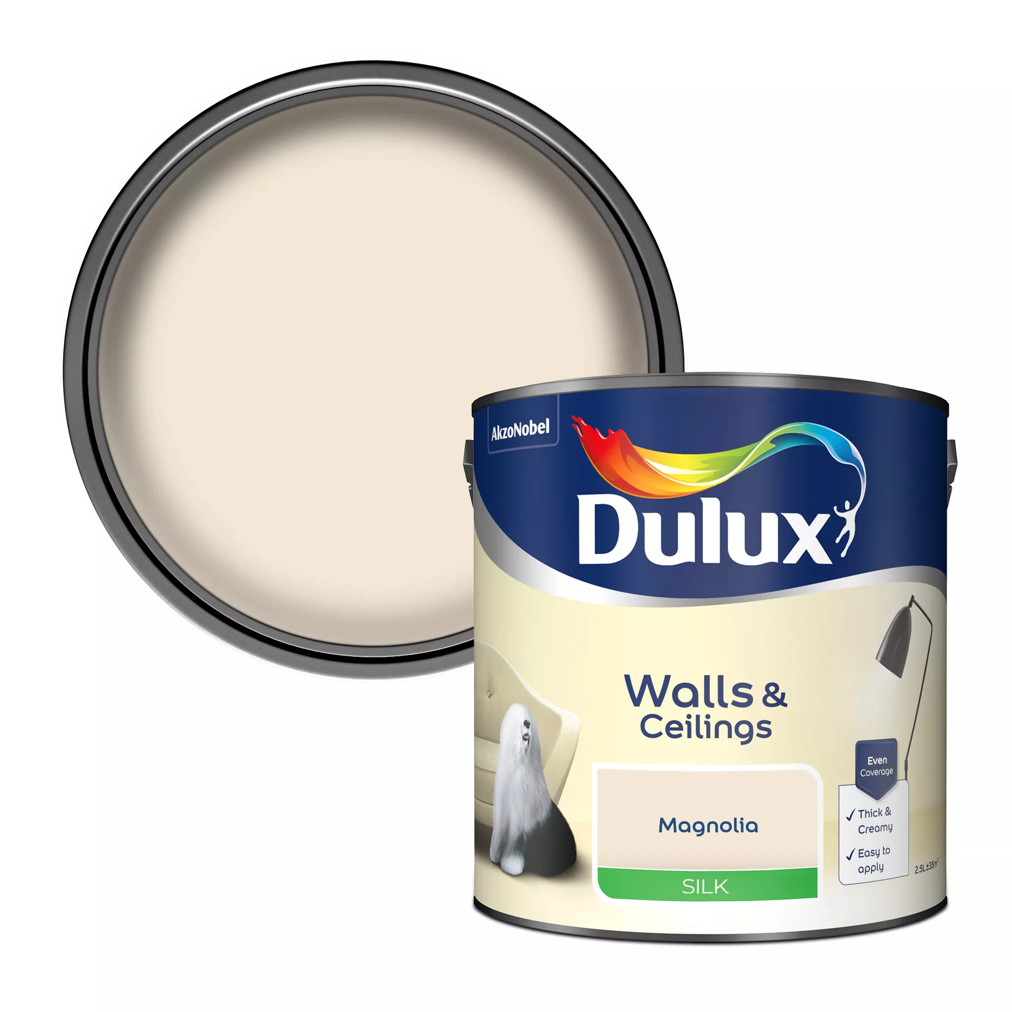 Dulux Walls & Ceilings Magnolia Silk Emulsion Paint, 2.5L 1 Dulux Walls & Ceilings Magnolia Silk Emulsion Paint, 2.5L