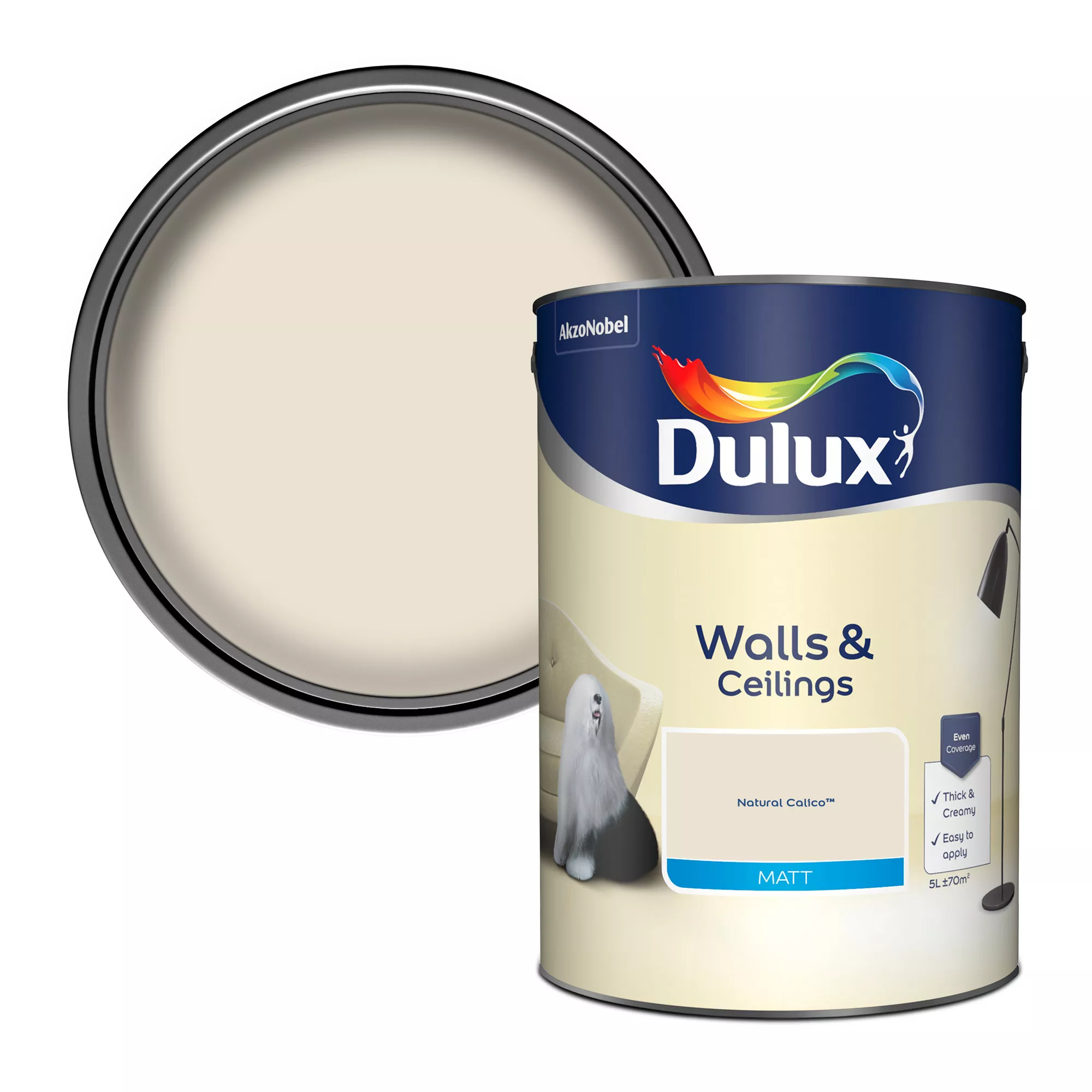 Dulux Walls & Ceilings Natural Calico Matt Emulsion Paint, 5L 1 Dulux Walls & Ceilings Natural Calico Matt Emulsion Paint, 5L