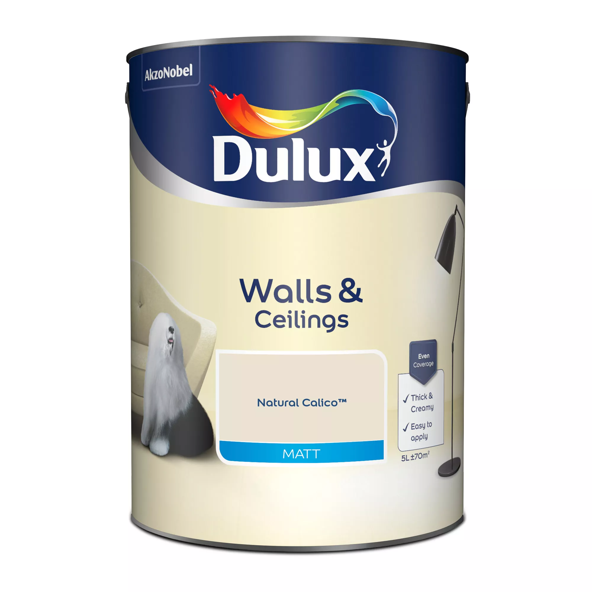 Dulux Walls & Ceilings Natural Calico Matt Emulsion Paint, 5L 2 Dulux Walls & Ceilings Natural Calico Matt Emulsion Paint, 5L - Image 2
