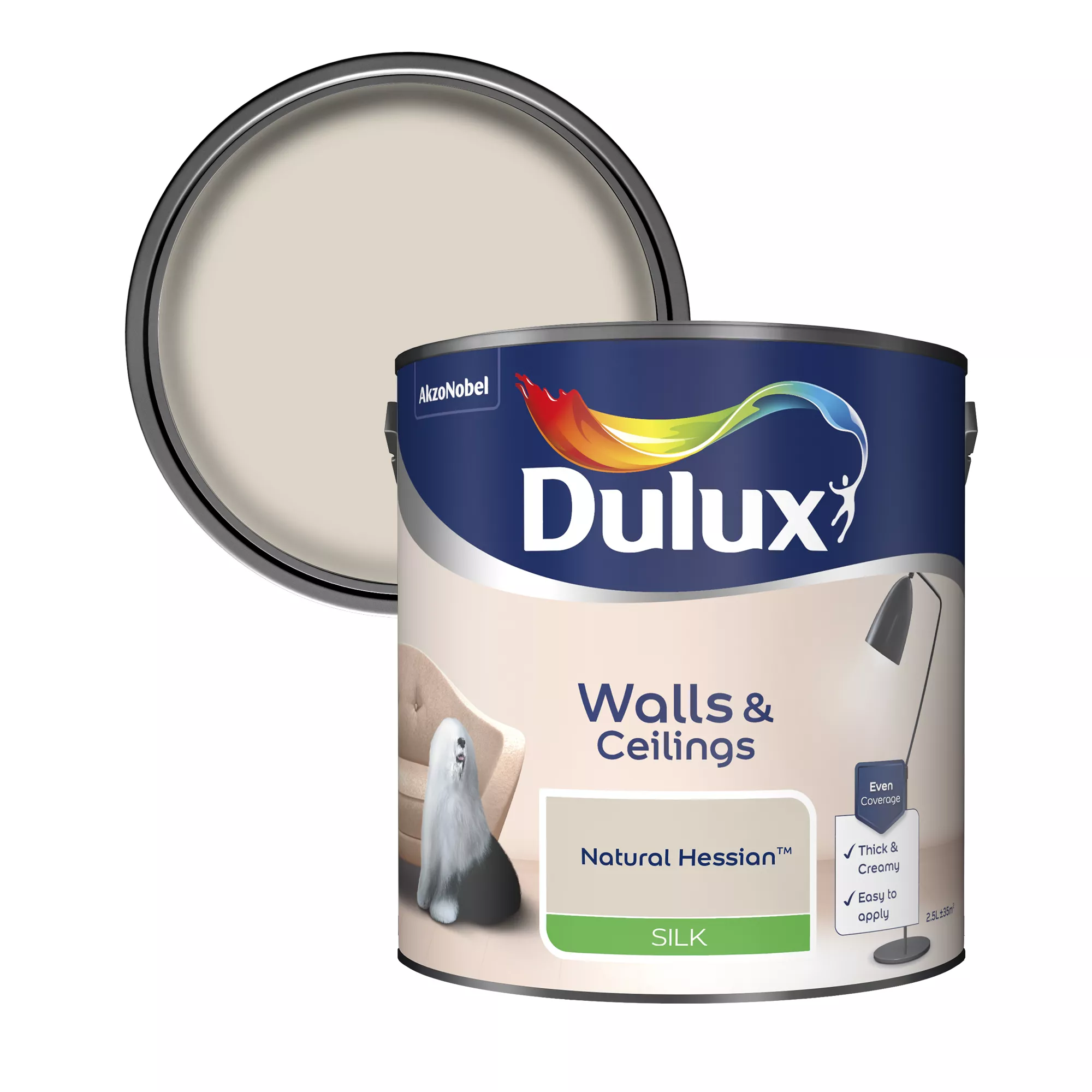 Dulux Walls & Ceilings Natural Hessian Silk Emulsion Paint, 2.5L 1 Dulux Walls & Ceilings Natural Hessian Silk Emulsion Paint, 2.5L