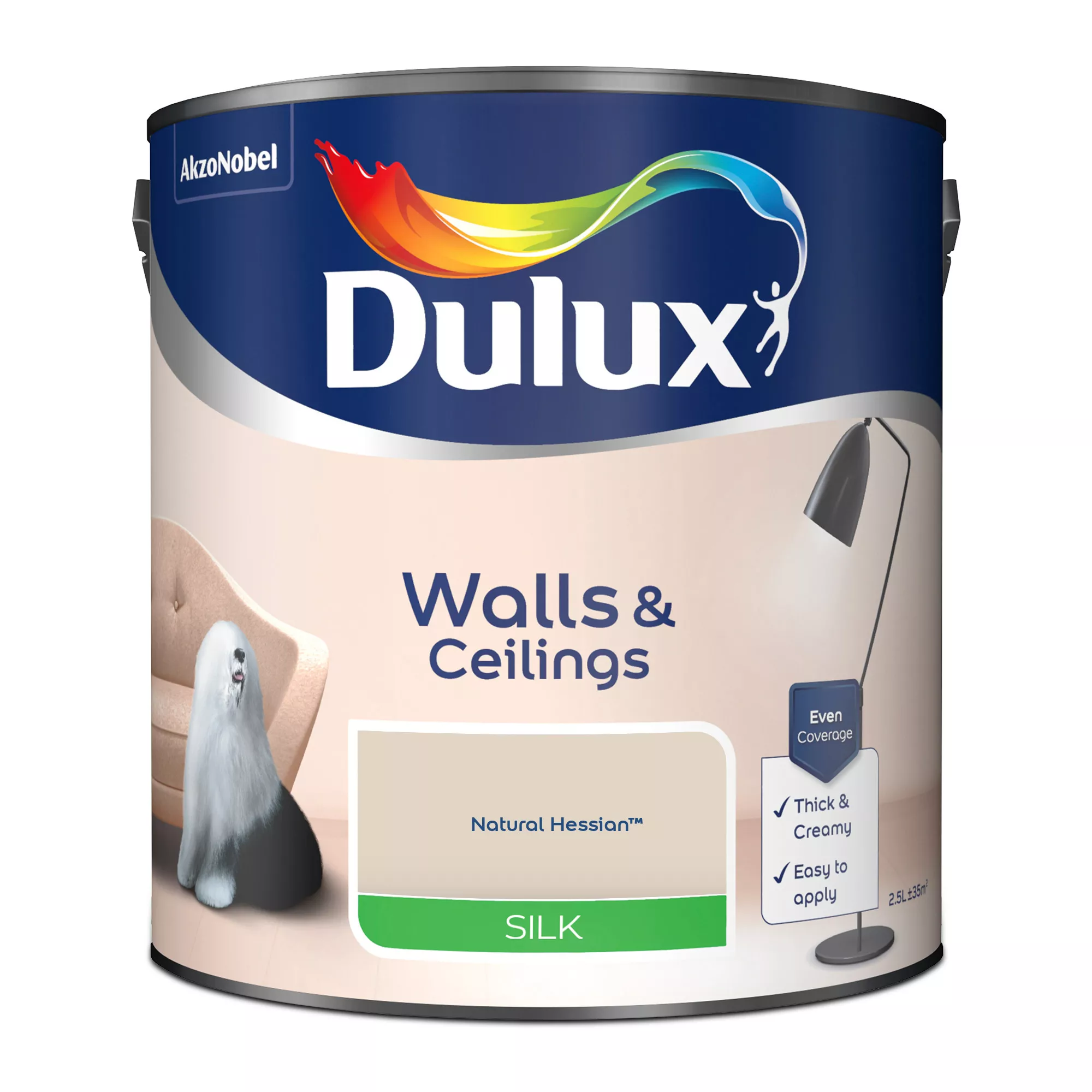 Dulux Walls & Ceilings Natural Hessian Silk Emulsion Paint, 2.5L 2 Dulux Walls & Ceilings Natural Hessian Silk Emulsion Paint, 2.5L - Image 2