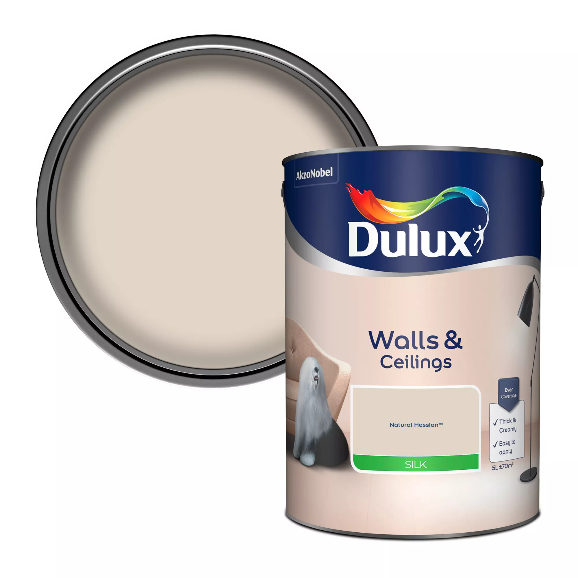 Dulux Walls & Ceilings Natural Hessian Silk Emulsion Paint, 5L 1 Dulux Walls & Ceilings Natural Hessian Silk Emulsion Paint, 5L