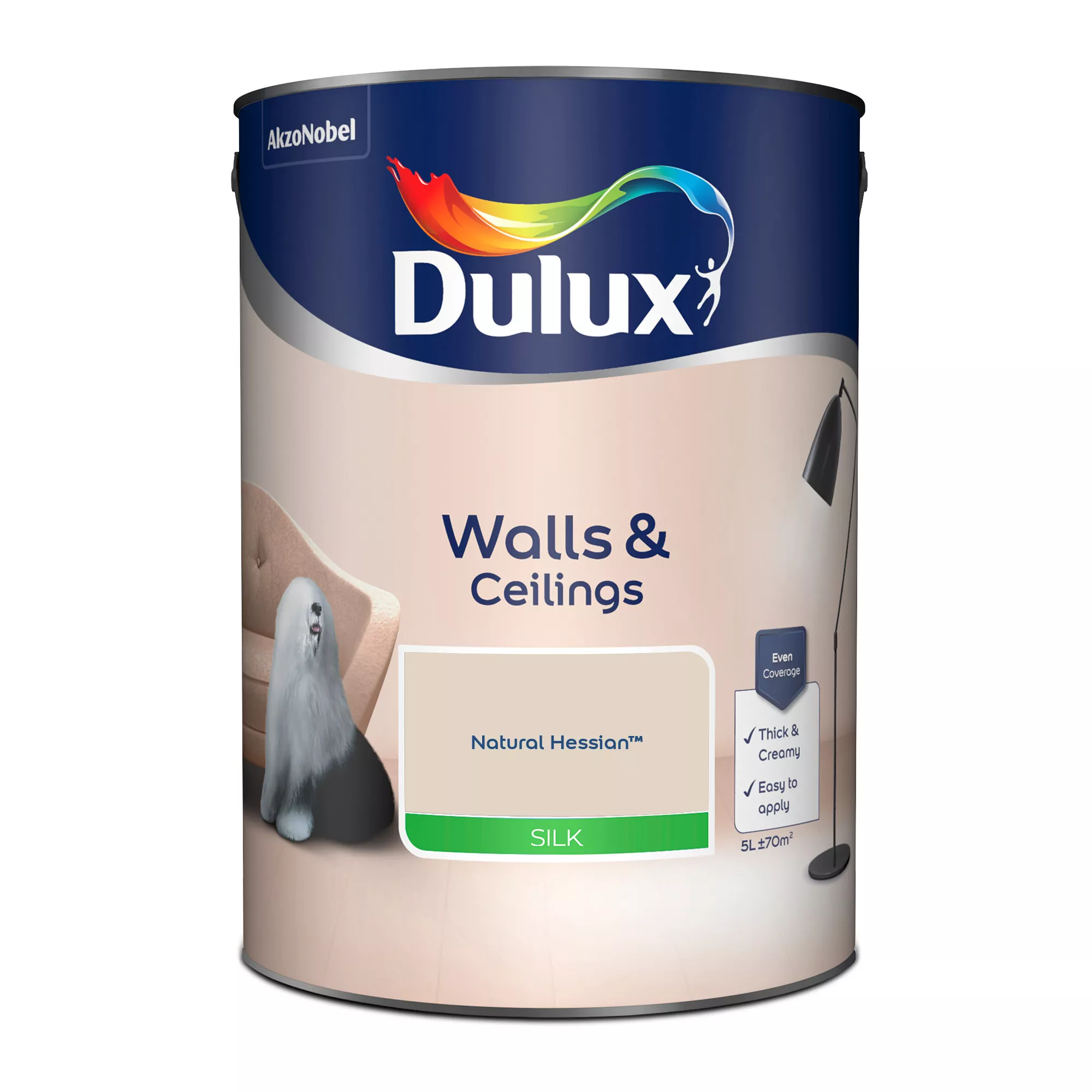 Dulux Walls & Ceilings Natural Hessian Silk Emulsion Paint, 5L 2 Dulux Walls & Ceilings Natural Hessian Silk Emulsion Paint, 5L - Image 2