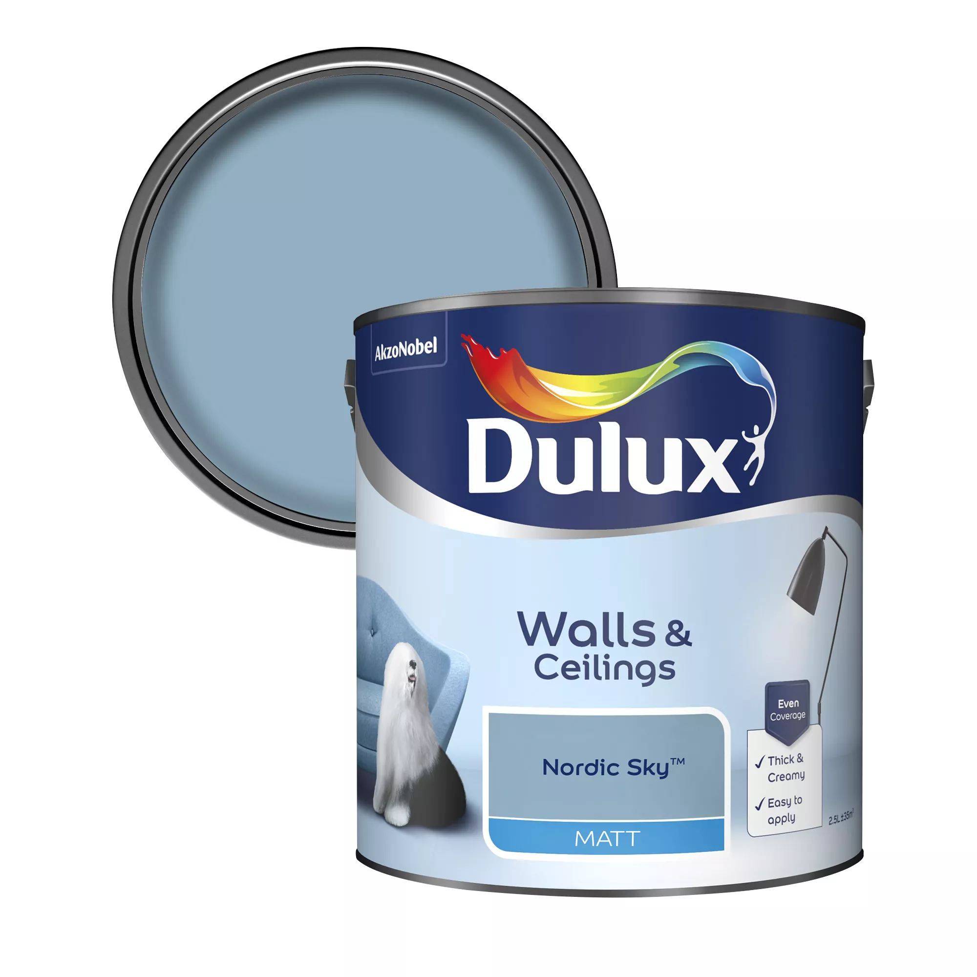 Dulux Walls & Ceilings Nordic Sky Matt Emulsion Paint, 2.5L 1 Dulux Walls & Ceilings Nordic Sky Matt Emulsion Paint, 2.5L