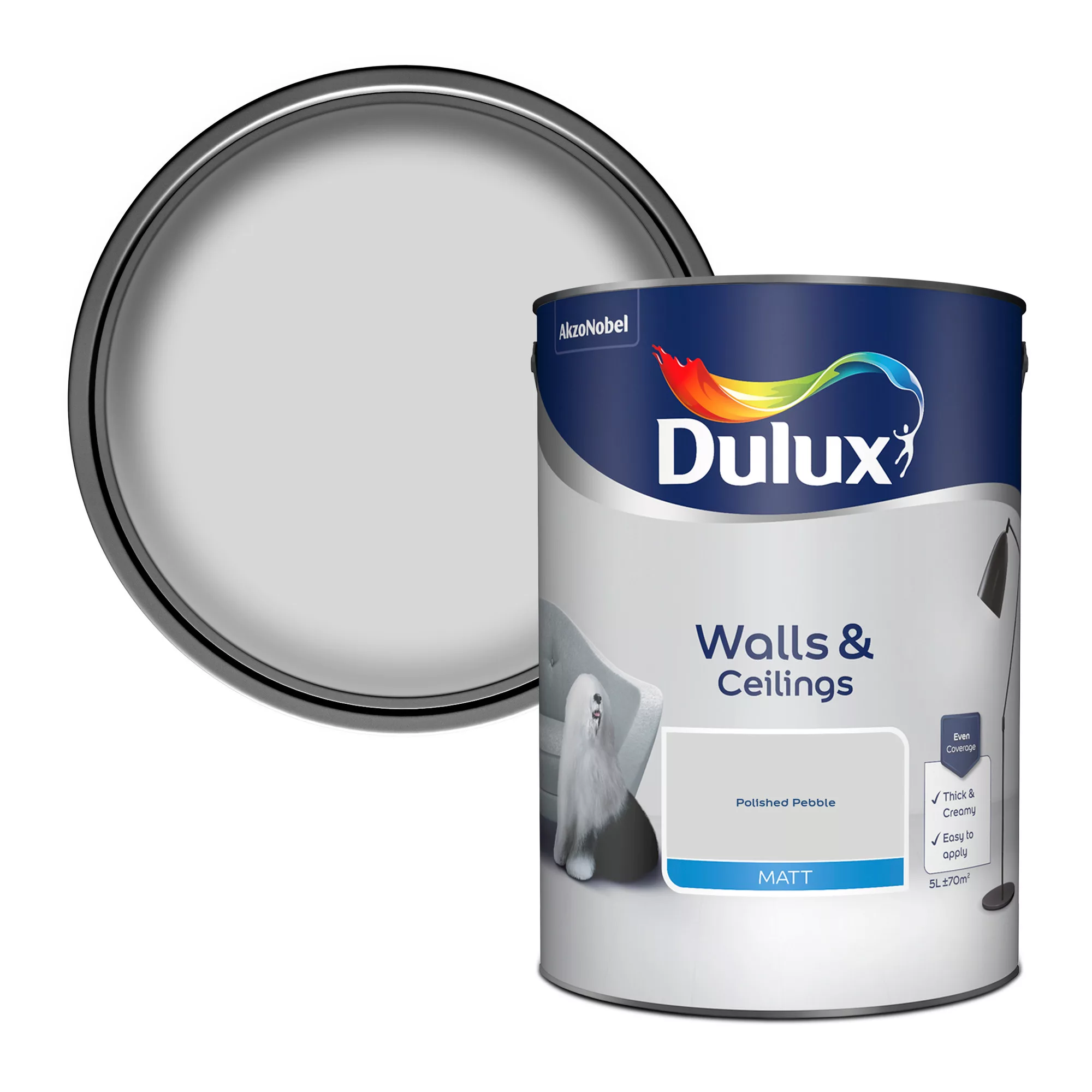Dulux Walls & Ceilings Polished Pebble Matt Emulsion Paint, 5L 1 Dulux Walls & Ceilings Polished Pebble Matt Emulsion Paint, 5L