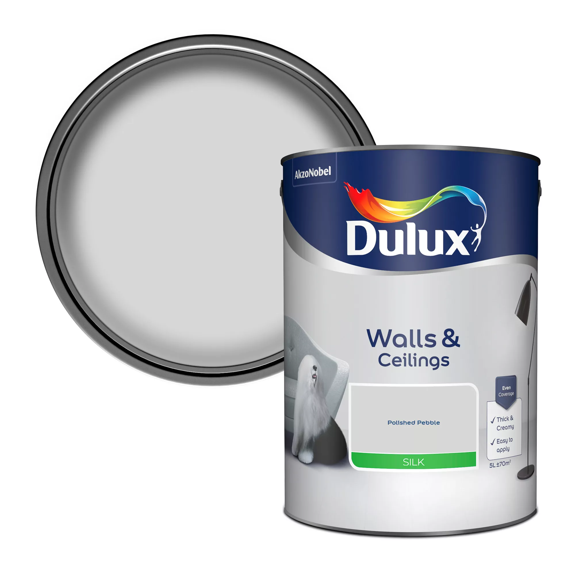 Dulux Walls & Ceilings Polished Pebble Silk Emulsion Paint, 5L 1 Dulux Walls & Ceilings Polished Pebble Silk Emulsion Paint, 5L