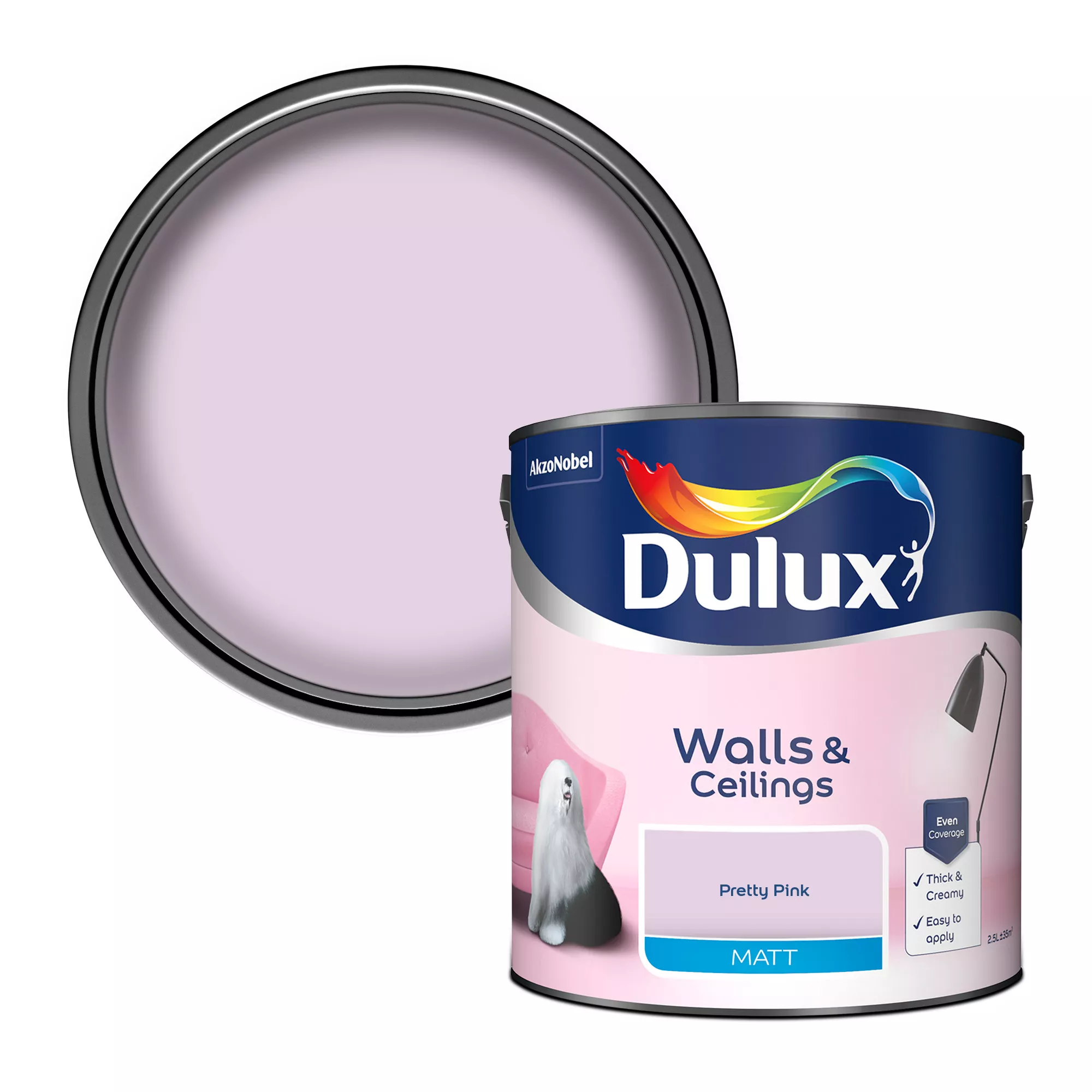 Dulux Walls & Ceilings Pretty Pink Matt Emulsion Paint, 2.5L 1 Dulux Walls & Ceilings Pretty Pink Matt Emulsion Paint, 2.5L