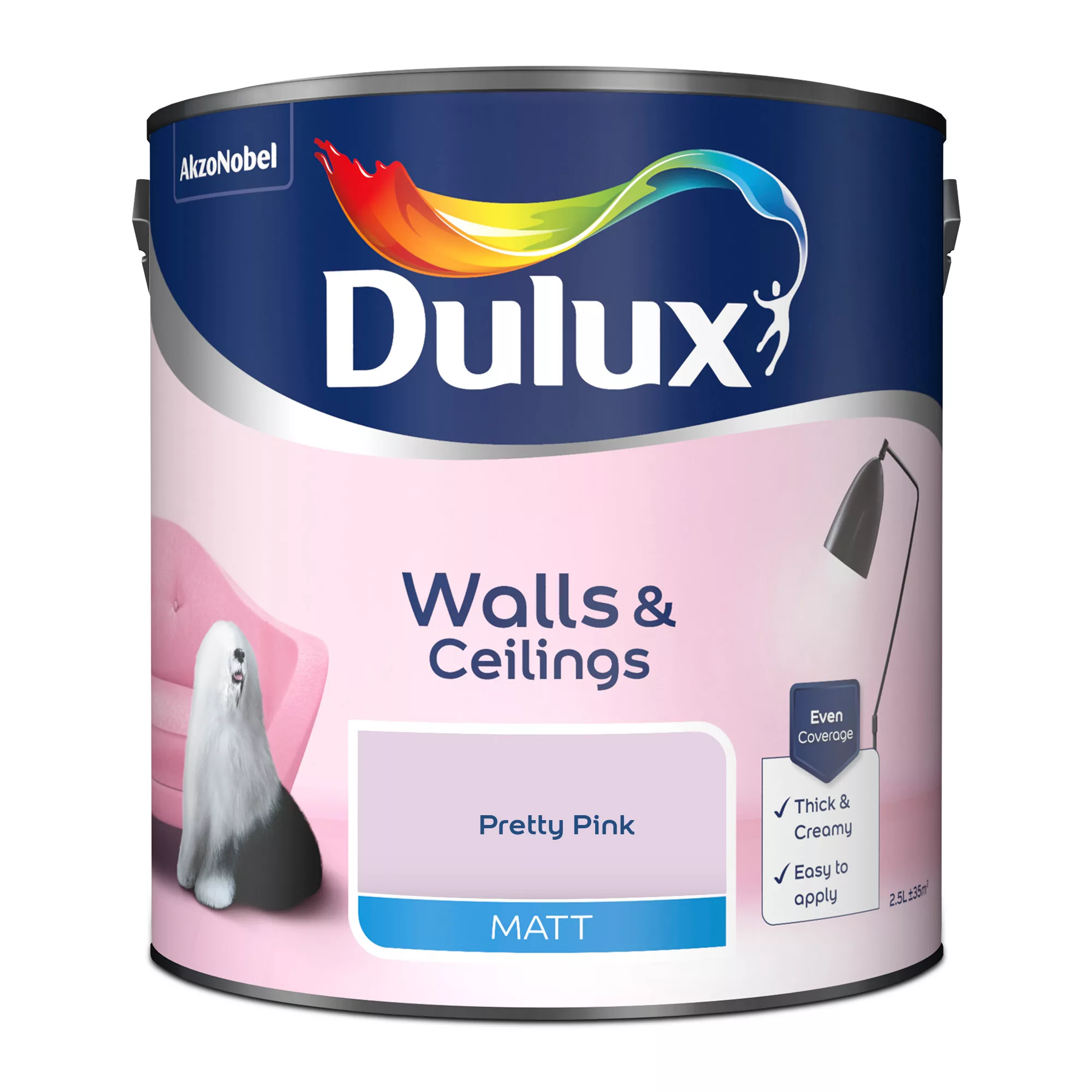 Dulux Walls & Ceilings Pretty Pink Matt Emulsion Paint, 2.5L 2 Dulux Walls & Ceilings Pretty Pink Matt Emulsion Paint, 2.5L - Image 2