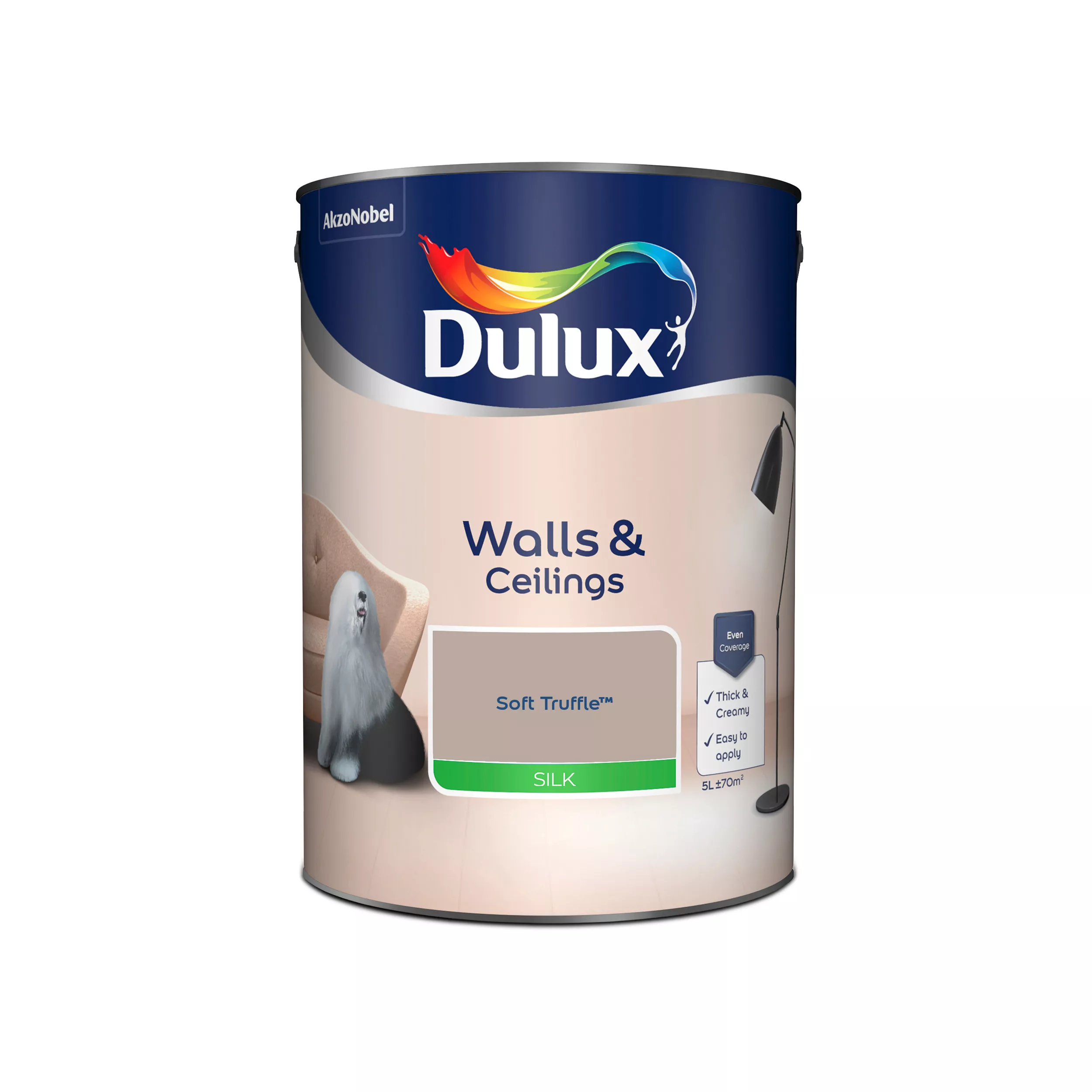 Dulux Walls & Ceilings Soft Truffle Silk Emulsion Paint, 5L 2 Dulux Walls & Ceilings Soft Truffle Silk Emulsion Paint, 5L - Image 2