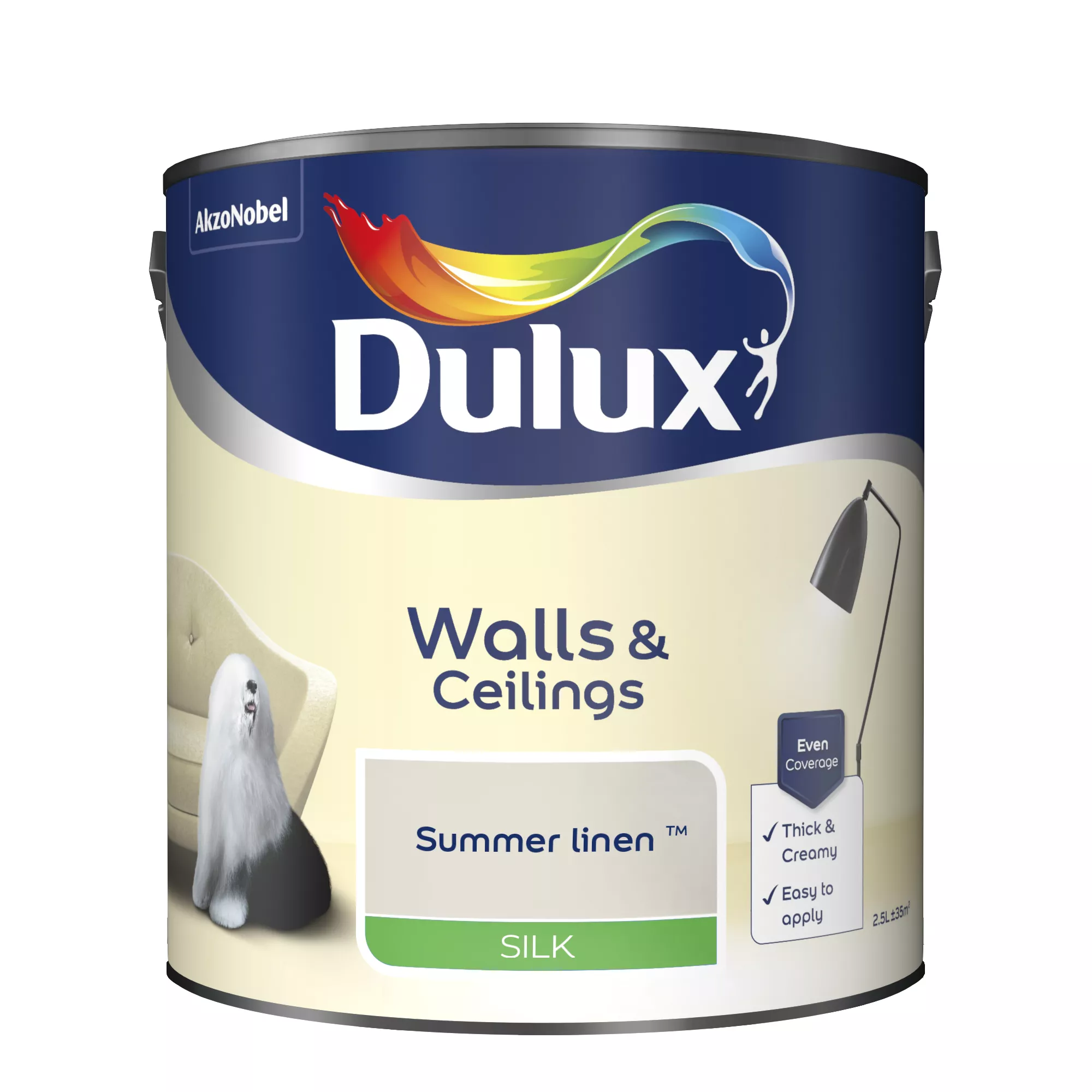 Dulux Walls & Ceilings Summer Linen Silk Emulsion Paint, 2.5L 1 Dulux Walls & Ceilings Summer Linen Silk Emulsion Paint, 2.5L