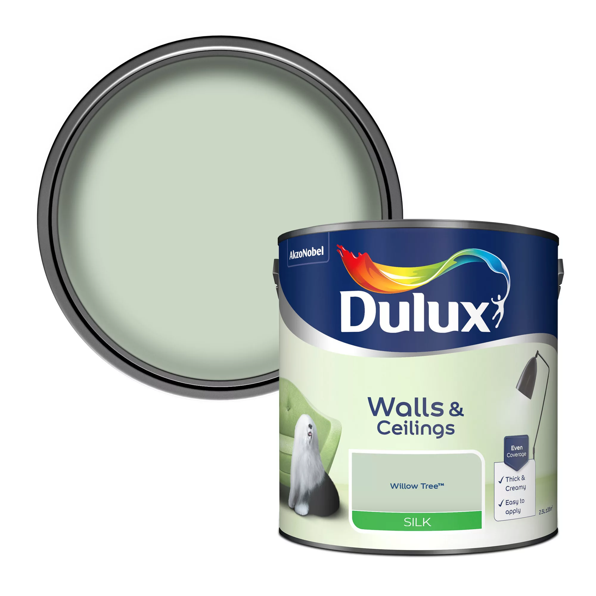 Dulux Walls & Ceilings Willow Tree Silk Emulsion Paint, 2.5L 1 Dulux Walls & Ceilings Willow Tree Silk Emulsion Paint, 2.5L