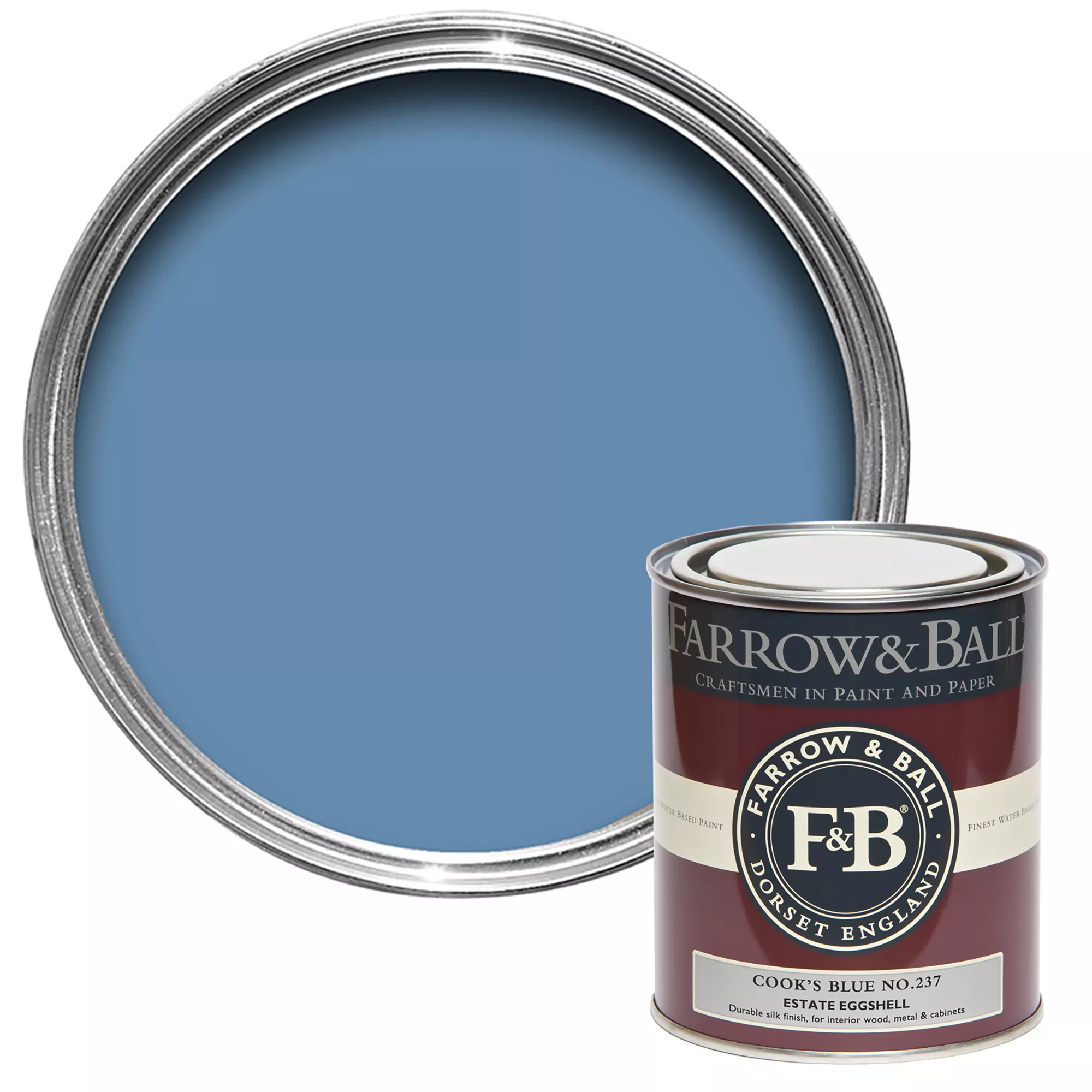 Farrow & Ball Estate Cook's Blue No.237 Eggshell Paint, 750ml 1 Farrow & Ball Estate Cook's Blue No.237 Eggshell Paint, 750ml