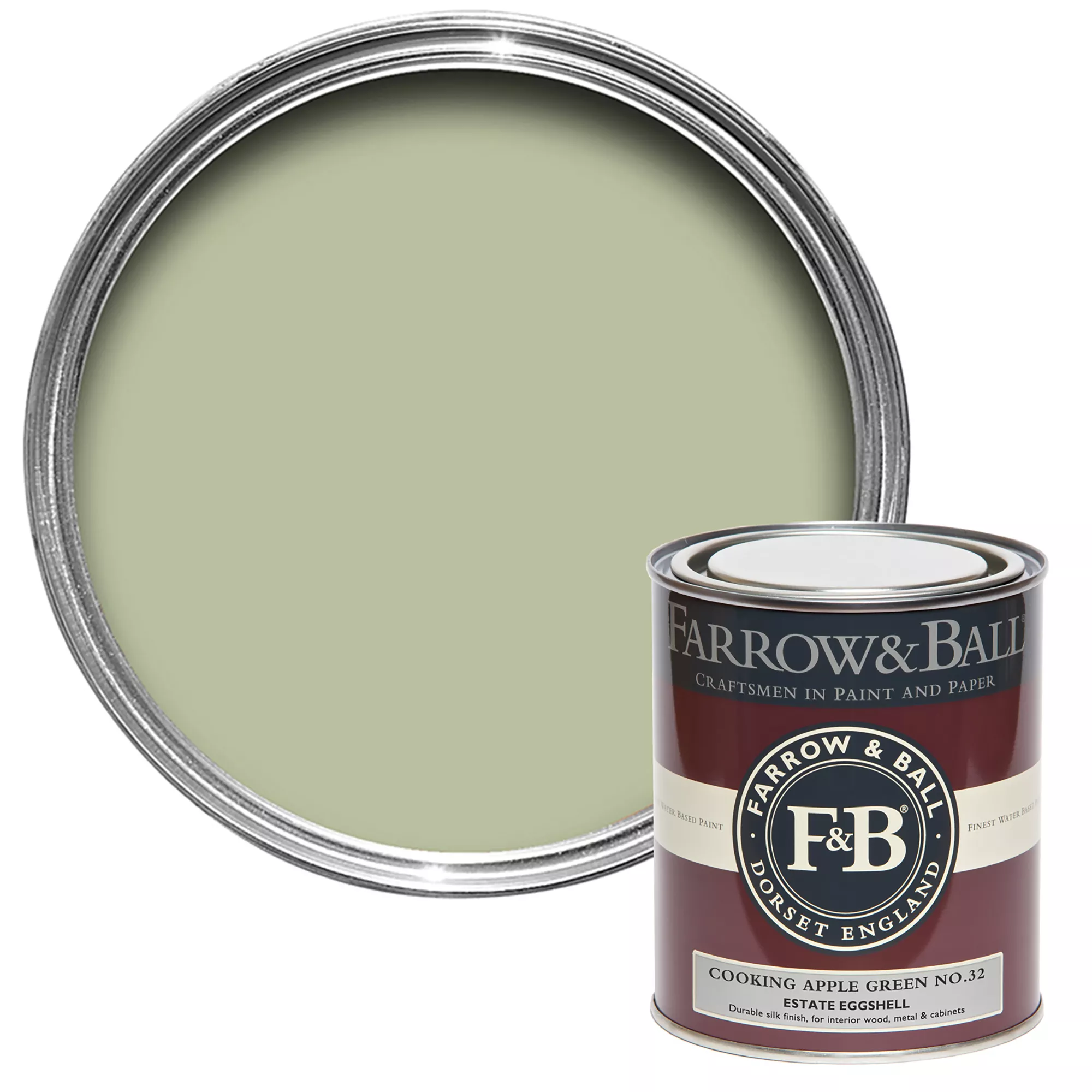 Farrow & Ball Estate Cooking Apple Green No.32 Eggshell Paint, 750ml 1 Farrow & Ball Estate Cooking Apple Green No.32 Eggshell Paint, 750ml