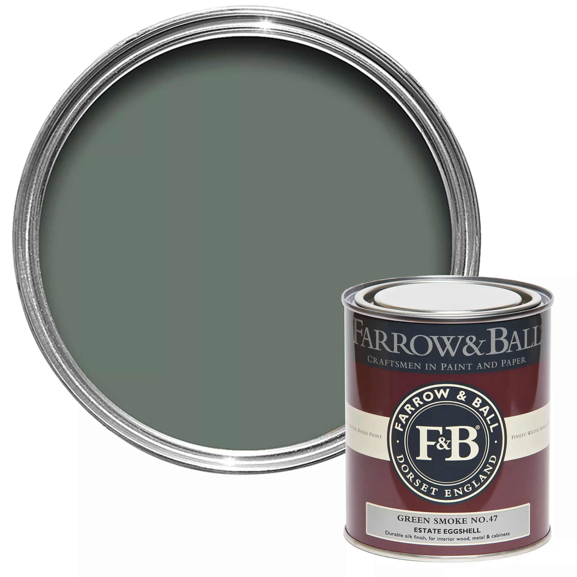 Farrow & Ball Estate Green Smoke No.47 Eggshell Paint, 750ml 1 Farrow & Ball Estate Green Smoke No.47 Eggshell Paint, 750ml