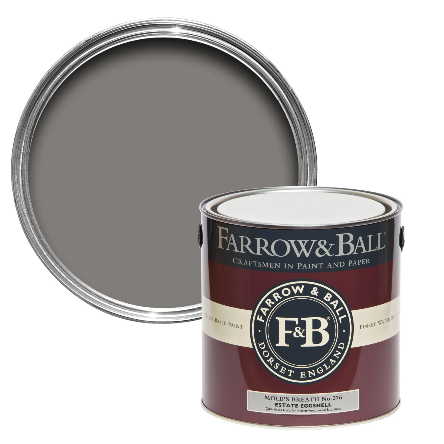 Farrow & Ball Estate Mole's Breath No.276 Eggshell Metal & Wood Paint, 2.5L 1 Farrow & Ball Estate Mole's Breath No.276 Eggshell Metal & Wood Paint, 2.5L