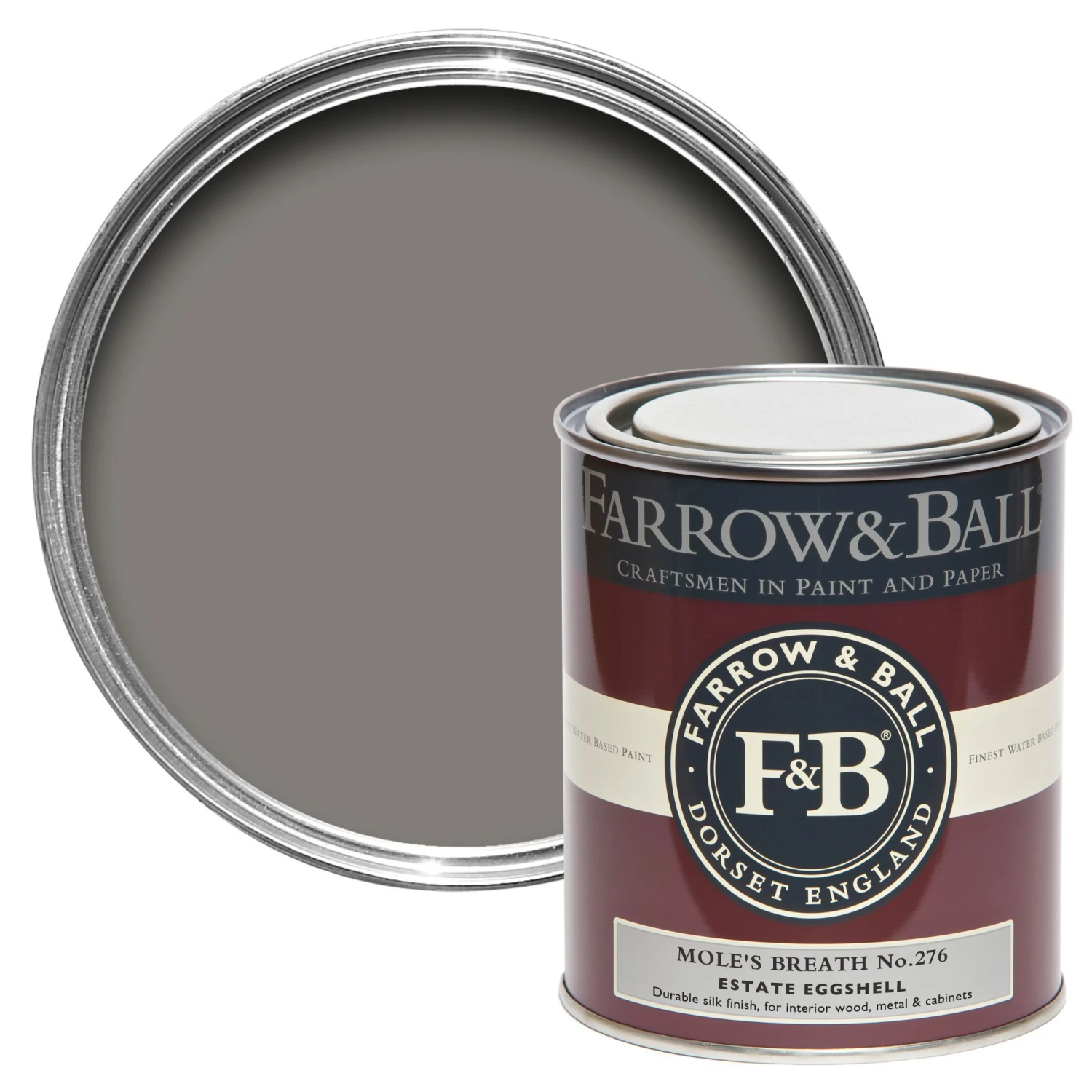 Farrow & Ball Estate Mole's Breath No.276 Eggshell Metal & Wood Paint, 750ml 1 Farrow & Ball Estate Mole's Breath No.276 Eggshell Metal & Wood Paint, 750ml