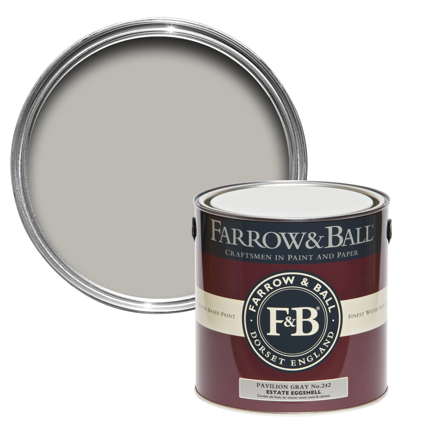 Farrow & Ball Estate Pavilion Gray No.242 Eggshell Metal & Wood Paint, 2.5L 1 Farrow & Ball Estate Pavilion Gray No.242 Eggshell Metal & Wood Paint, 2.5L