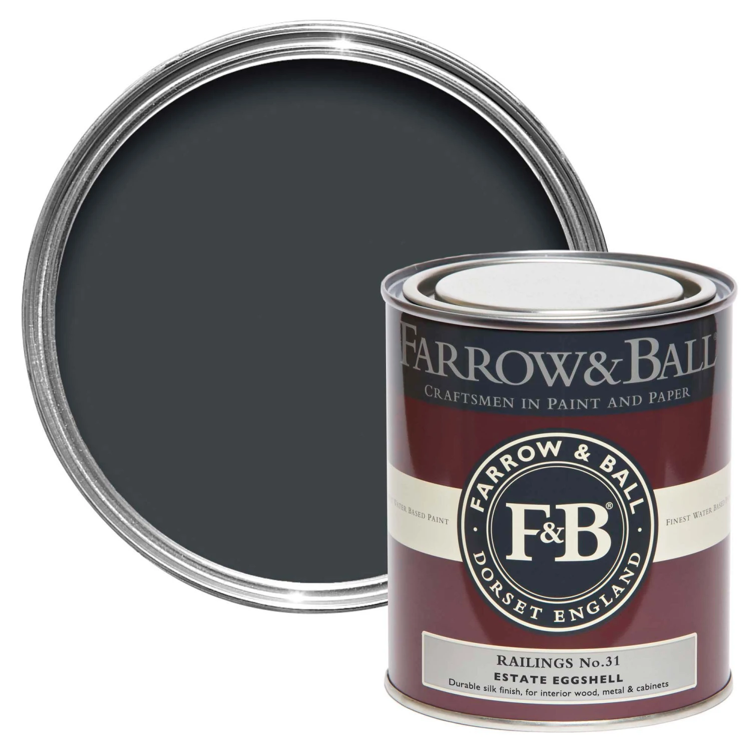 Farrow & Ball Estate Railings No.31 Eggshell Paint, 750ml 1 Farrow & Ball Estate Railings No.31 Eggshell Paint, 750ml