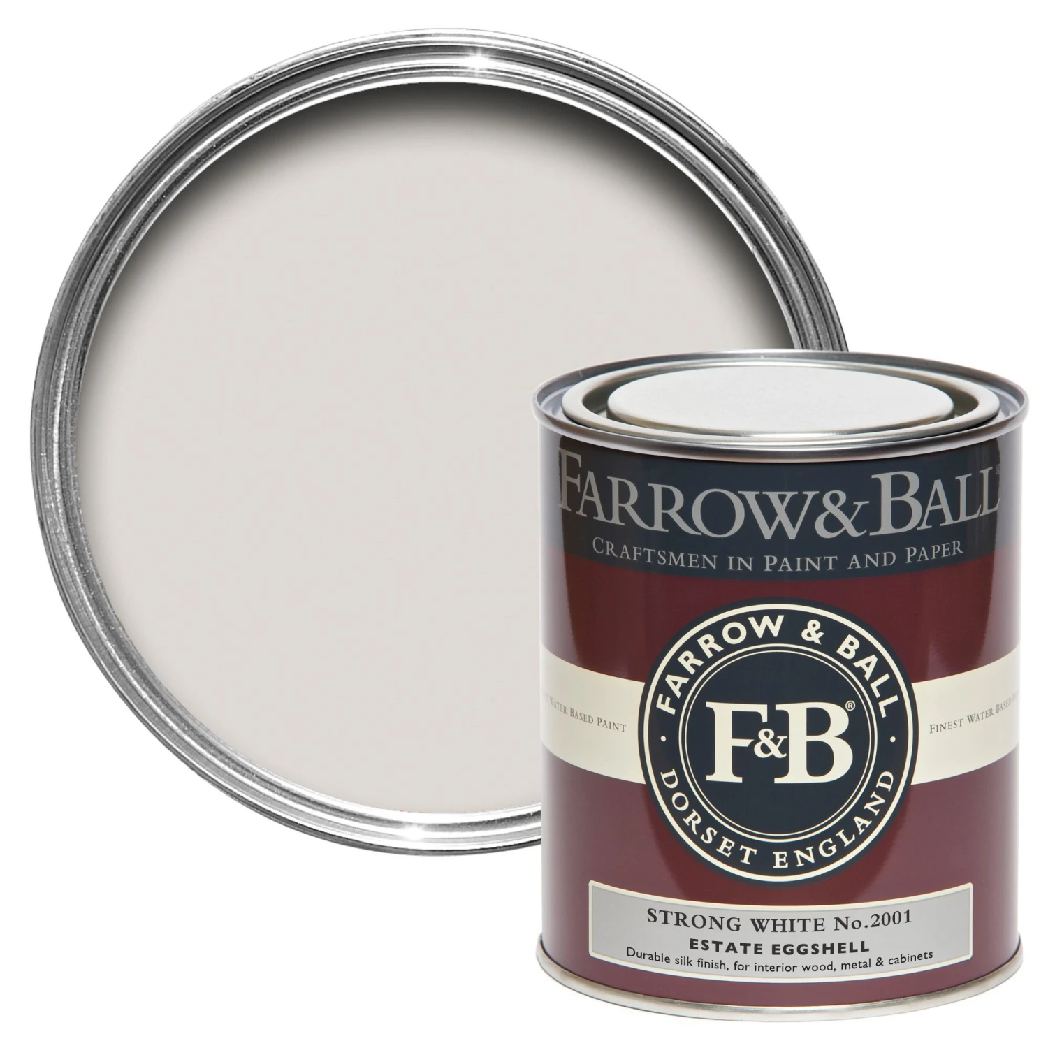Farrow & Ball Estate Strong White No.2001 Eggshell Metal & Wood Paint, 750ml 1 Farrow & Ball Estate Strong White No.2001 Eggshell Metal & Wood Paint, 750ml