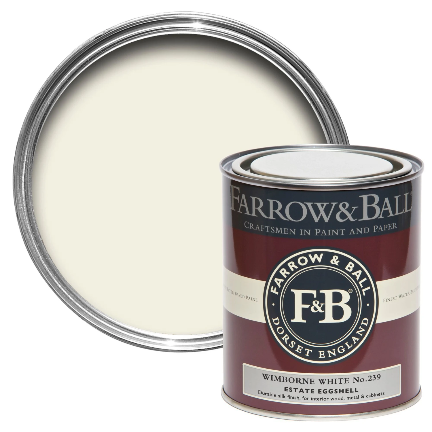 Farrow & Ball Estate Wimborne White No.239 Eggshell Metal & Wood Paint, 750ml 1 Farrow & Ball Estate Wimborne White No.239 Eggshell Metal & Wood Paint, 750ml