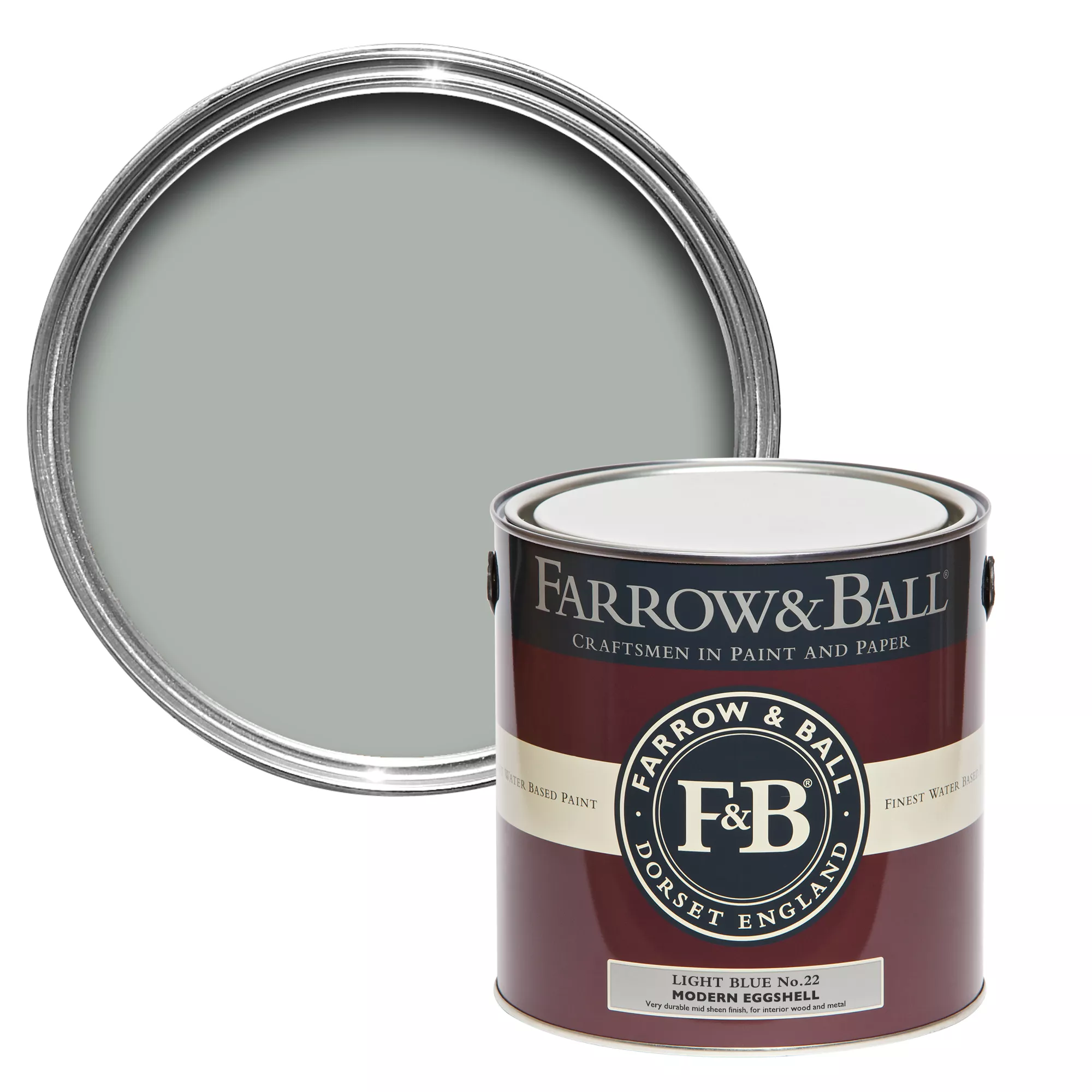 Farrow & Ball Modern Light Blue No.22 Eggshell Paint, 2.5L 1 Farrow & Ball Modern Light Blue No.22 Eggshell Paint, 2.5L