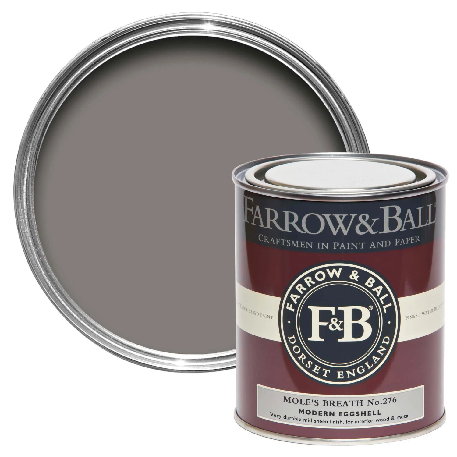 Farrow & Ball Modern Mole's Breath No.276 Eggshell Paint, 750ml 1 Farrow & Ball Modern Mole's Breath No.276 Eggshell Paint, 750ml