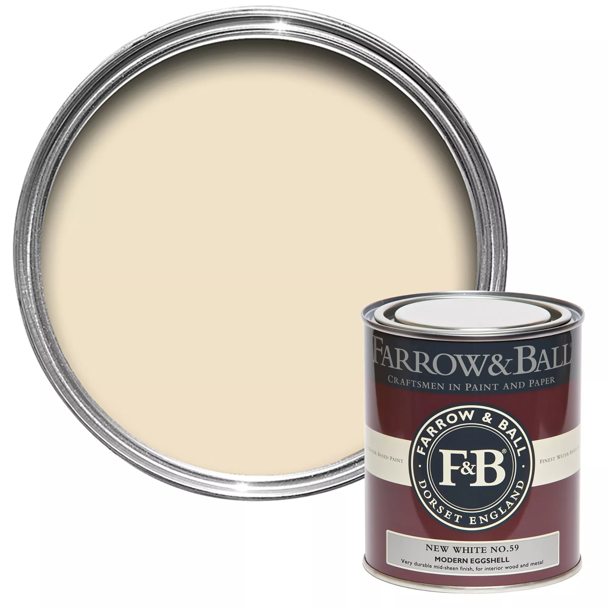 Farrow & Ball Modern New White No.59 Eggshell Paint, 750ml 1 Farrow & Ball Modern New White No.59 Eggshell Paint, 750ml