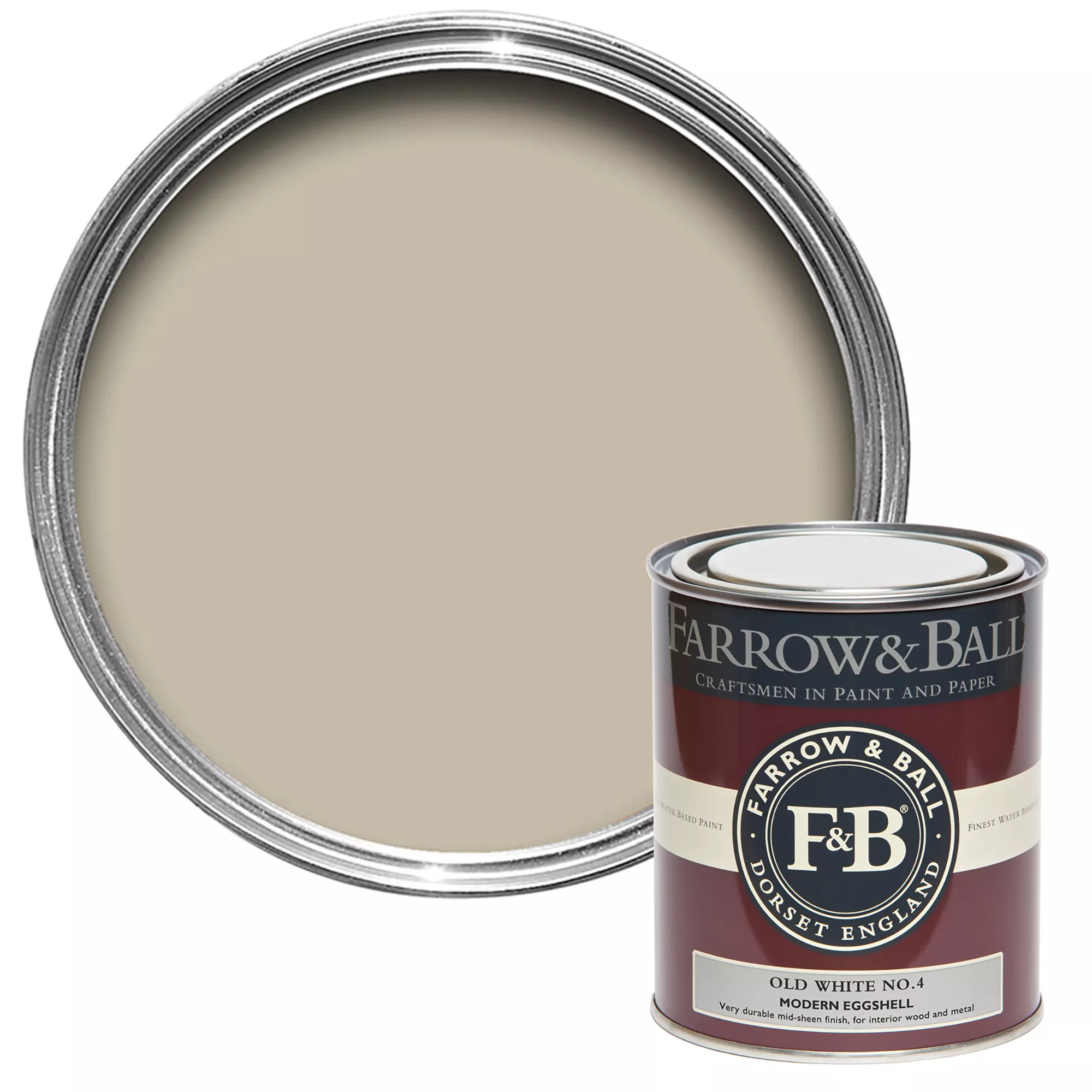 Farrow & Ball Modern Old White No.4 Eggshell Paint, 750ml 1 Farrow & Ball Modern Old White No.4 Eggshell Paint, 750ml