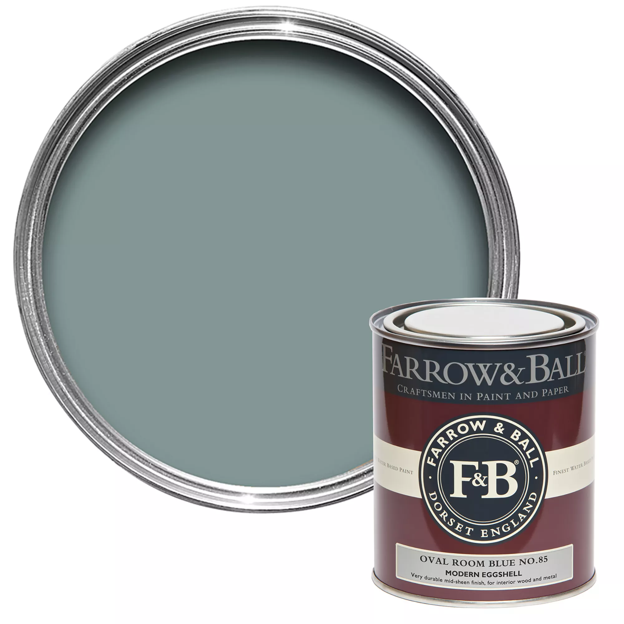 Farrow & Ball Modern Oval Room Blue No.85 Eggshell Paint, 750ml 1 Farrow & Ball Modern Oval Room Blue No.85 Eggshell Paint, 750ml