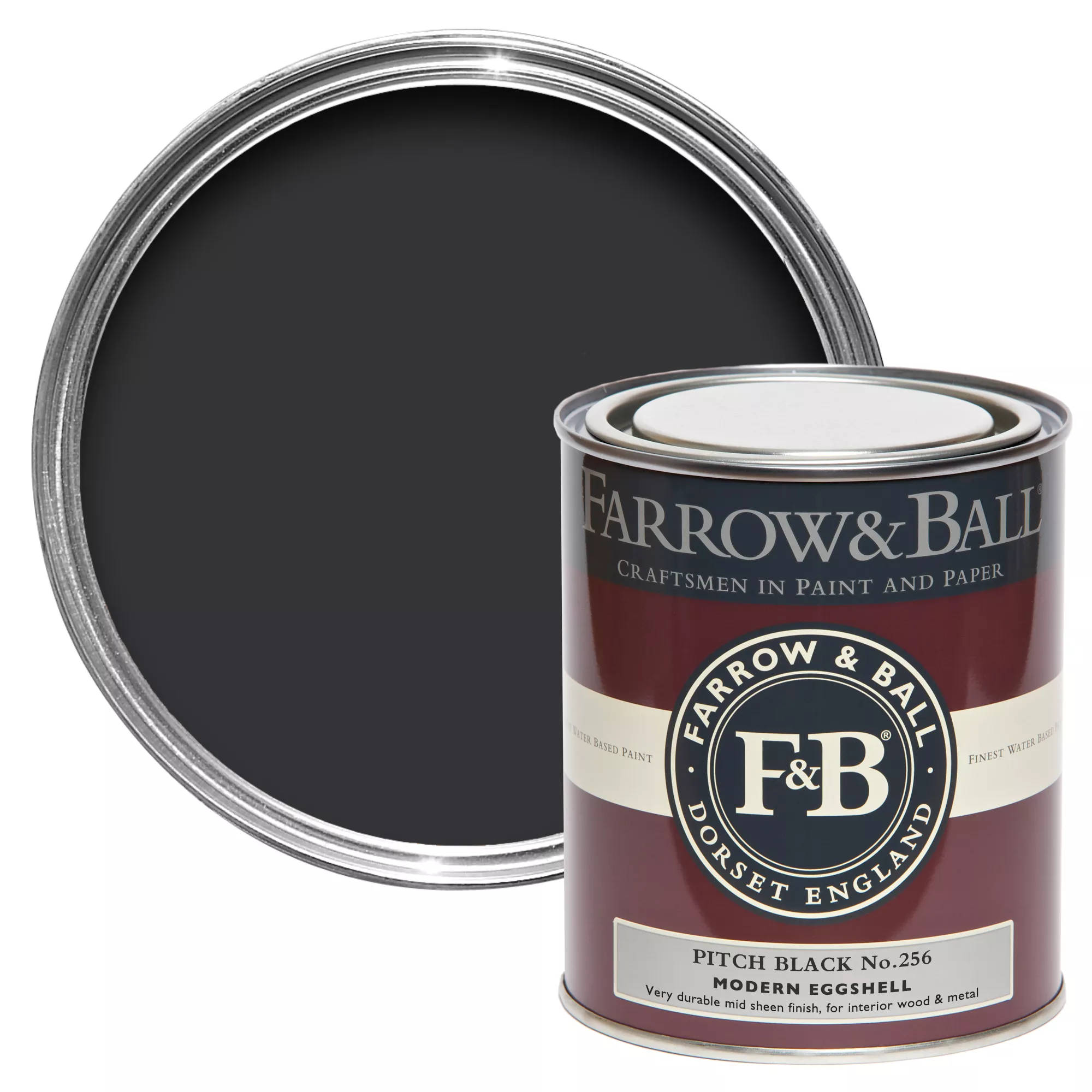 Farrow & Ball Modern Pitch Black No.256 Eggshell Paint, 750ml 1 Farrow & Ball Modern Pitch Black No.256 Eggshell Paint, 750ml