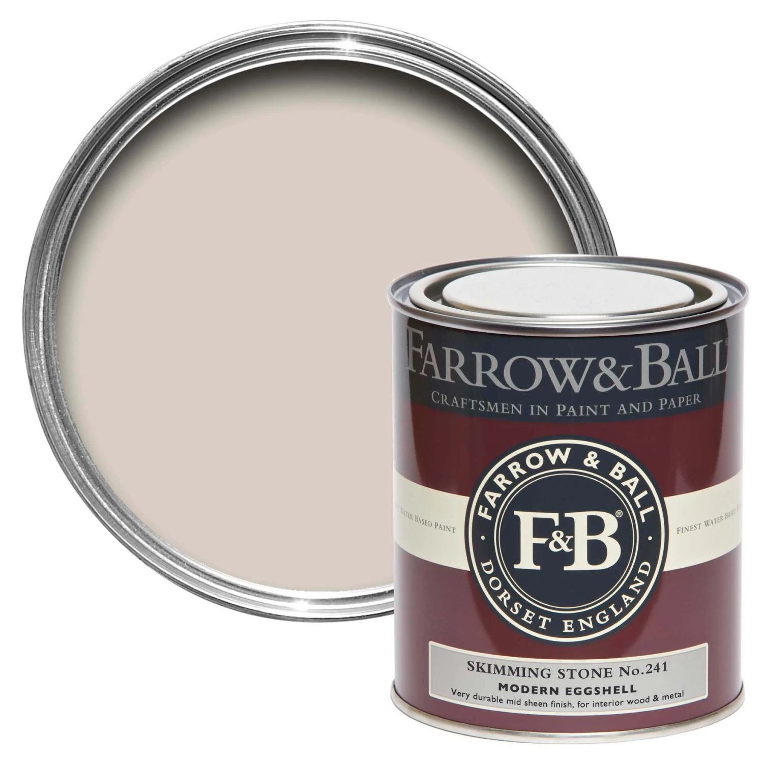 Farrow & Ball Modern Skimming Stone No.241 Eggshell Paint, 750ml 1 Farrow & Ball Modern Skimming Stone No.241 Eggshell Paint, 750ml