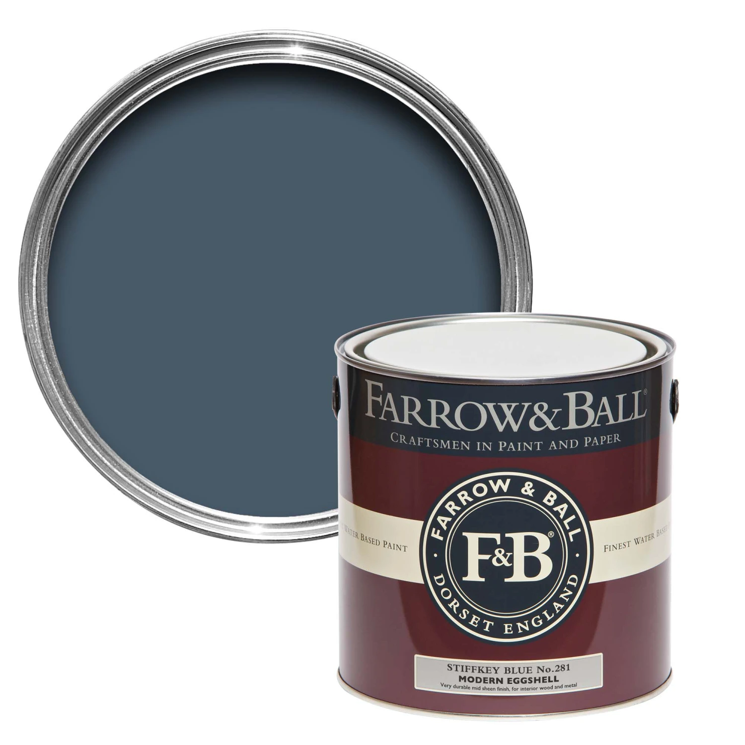 Farrow & Ball Modern Stiffkey Blue No.281 Eggshell Paint, 2.5L 1 Farrow & Ball Modern Stiffkey Blue No.281 Eggshell Paint, 2.5L