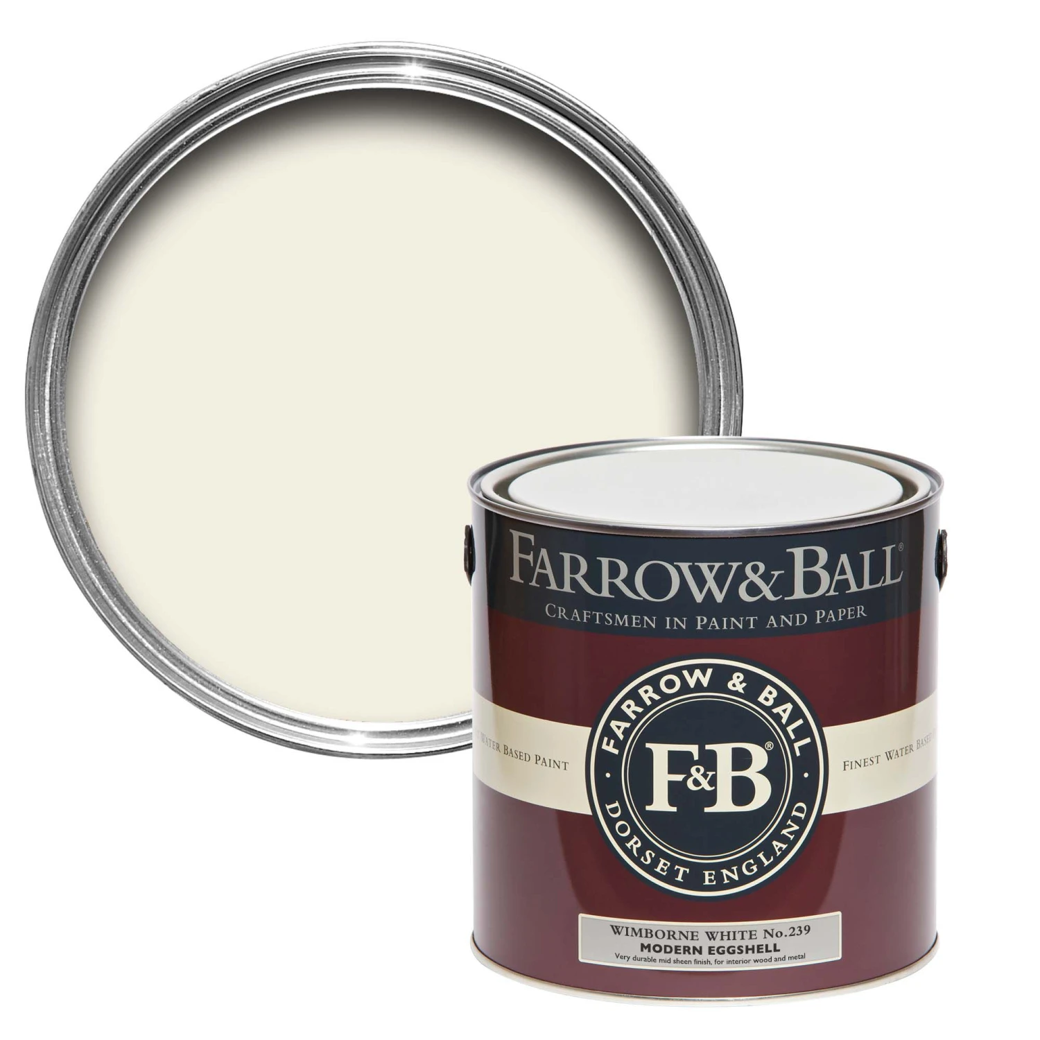 Farrow & Ball Modern Wimborne White No.239 Eggshell Paint, 2.5L 1 Farrow & Ball Modern Wimborne White No.239 Eggshell Paint, 2.5L