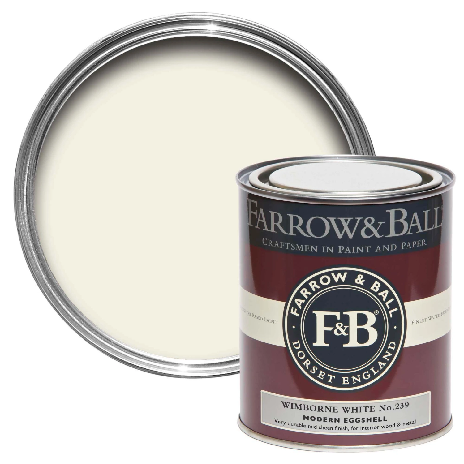 Farrow & Ball Modern Wimborne White No.239 Eggshell Paint, 750ml 1 Farrow & Ball Modern Wimborne White No.239 Eggshell Paint, 750ml
