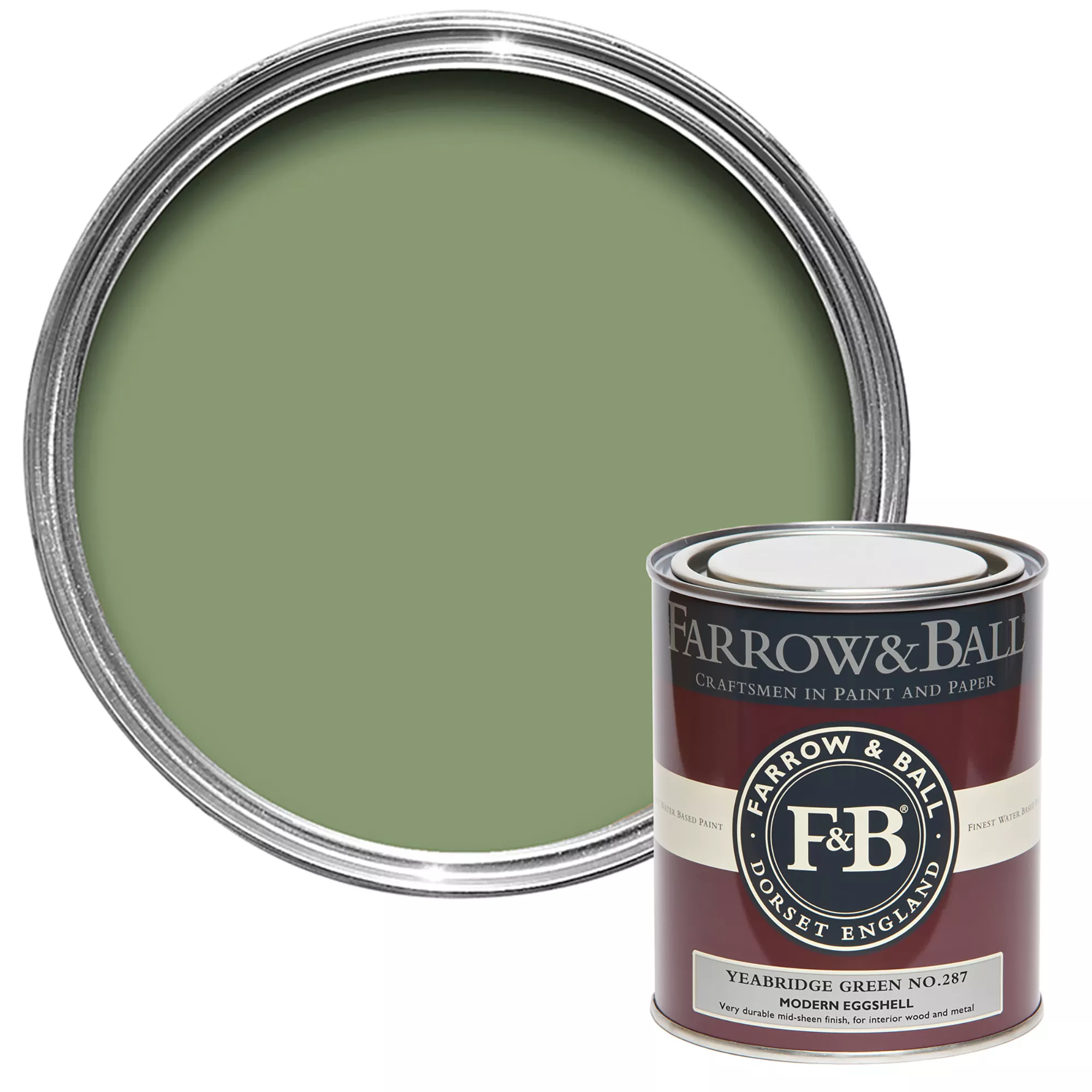 Farrow & Ball Modern Yeabridge Green No.287 Eggshell Paint, 750ml 1 Farrow & Ball Modern Yeabridge Green No.287 Eggshell Paint, 750ml