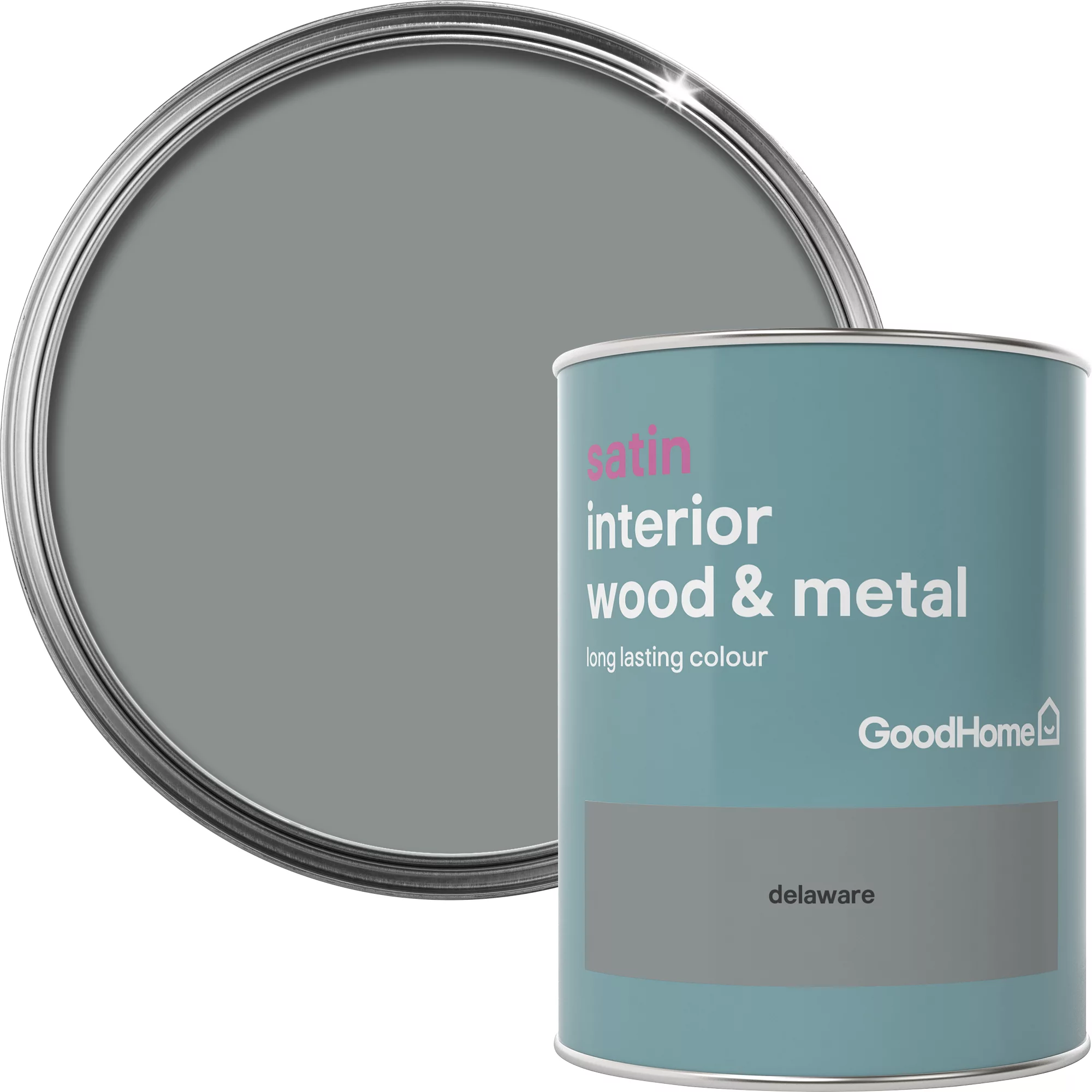GoodHome Delaware Satin Metal & Wood Paint, 750ml 1 GoodHome Delaware Satin Metal & Wood Paint, 750ml