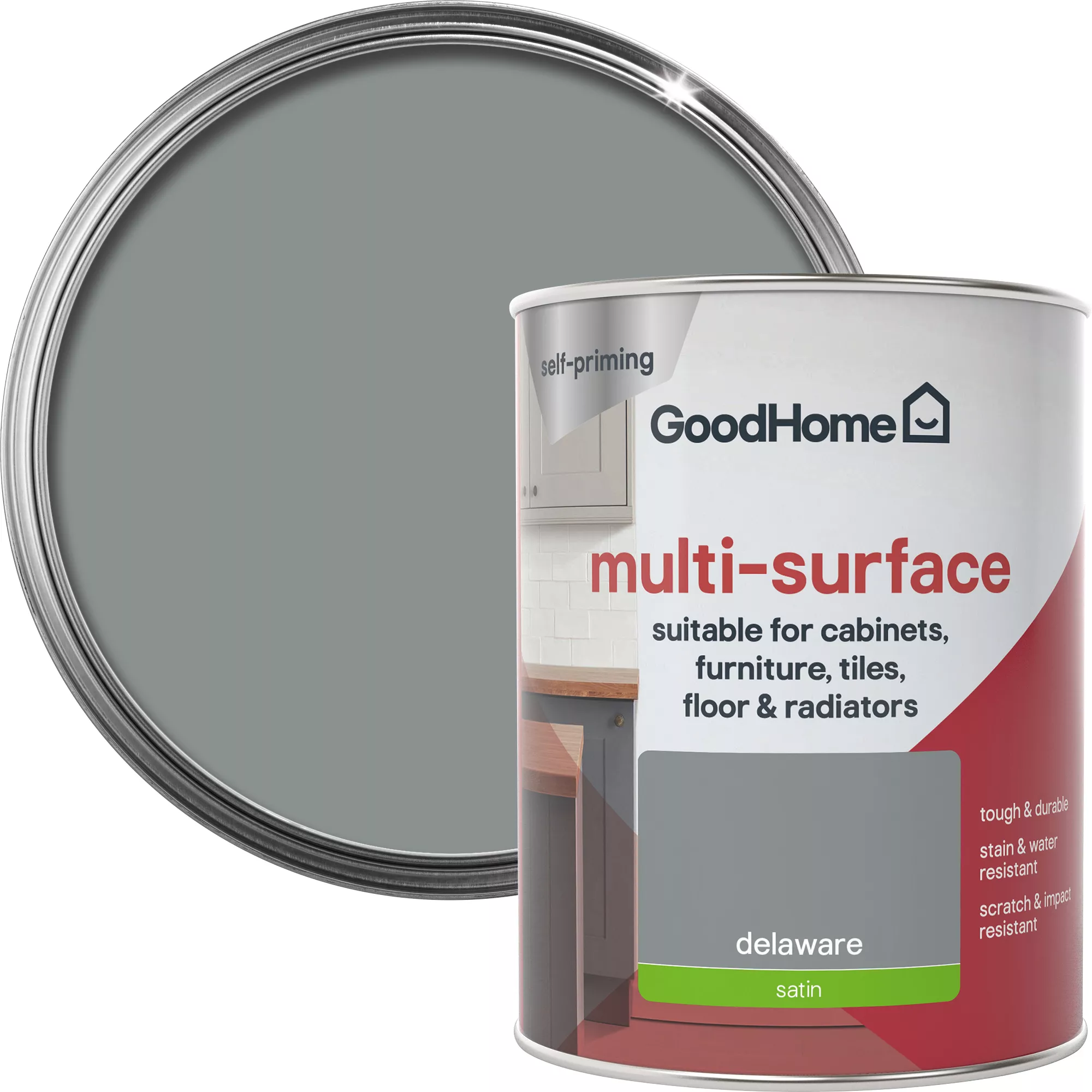 GoodHome Durable Delaware Satin Multi-surface Paint, 750ml 1 GoodHome Durable Delaware Satin Multi-surface Paint, 750ml