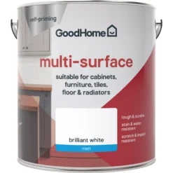 GoodHome Durable North Pole (Brilliant White) Matt Multi-surface Paint, 2L -Trade Point goodhome durable north pole brilliant white matt multi surface paint 2l3663602586081 02c