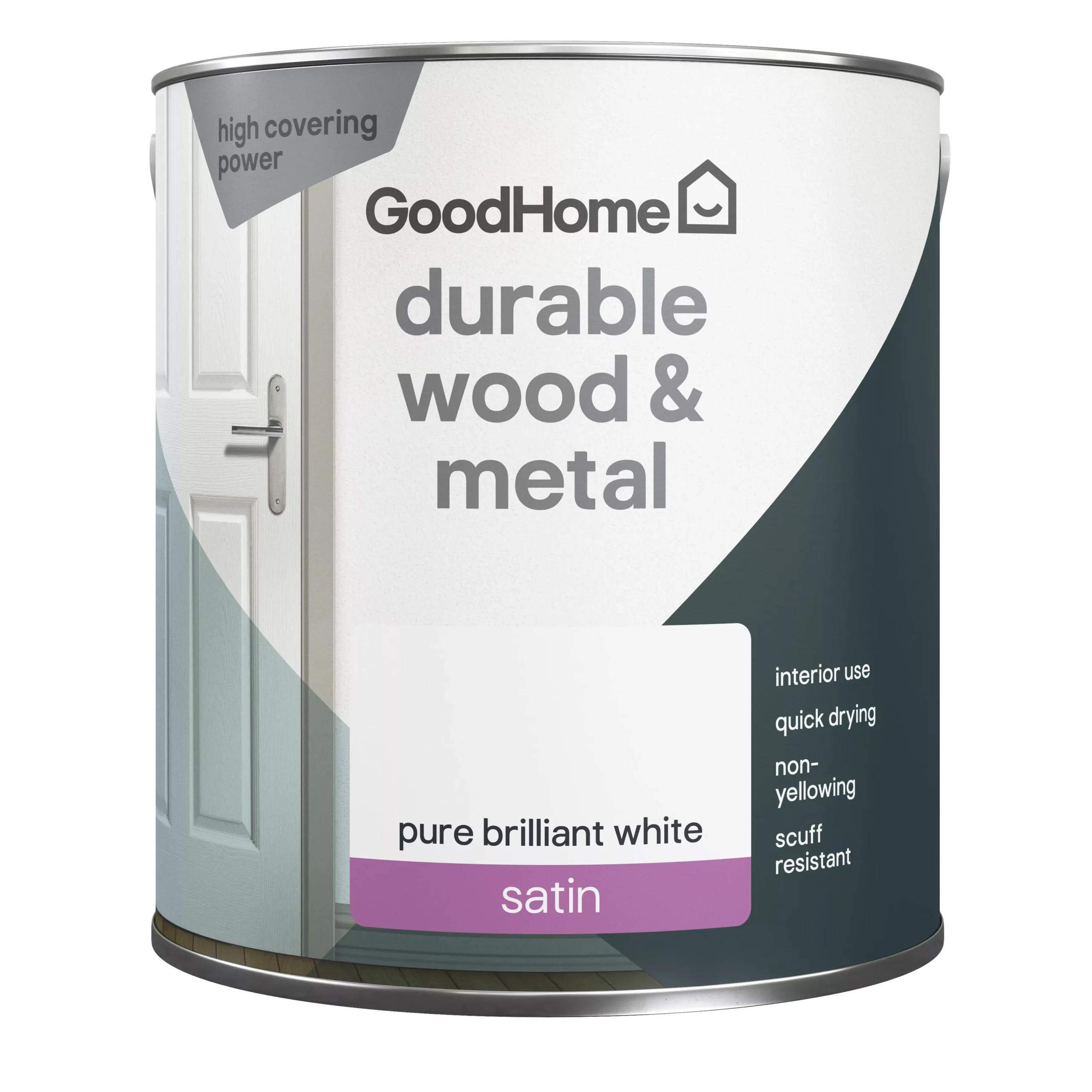 GoodHome Durable Pure Brilliant White Satinwood Metal & Wood Paint, 2.5L 2 GoodHome Durable Pure Brilliant White Satinwood Metal & Wood Paint, 2.5L - Image 2