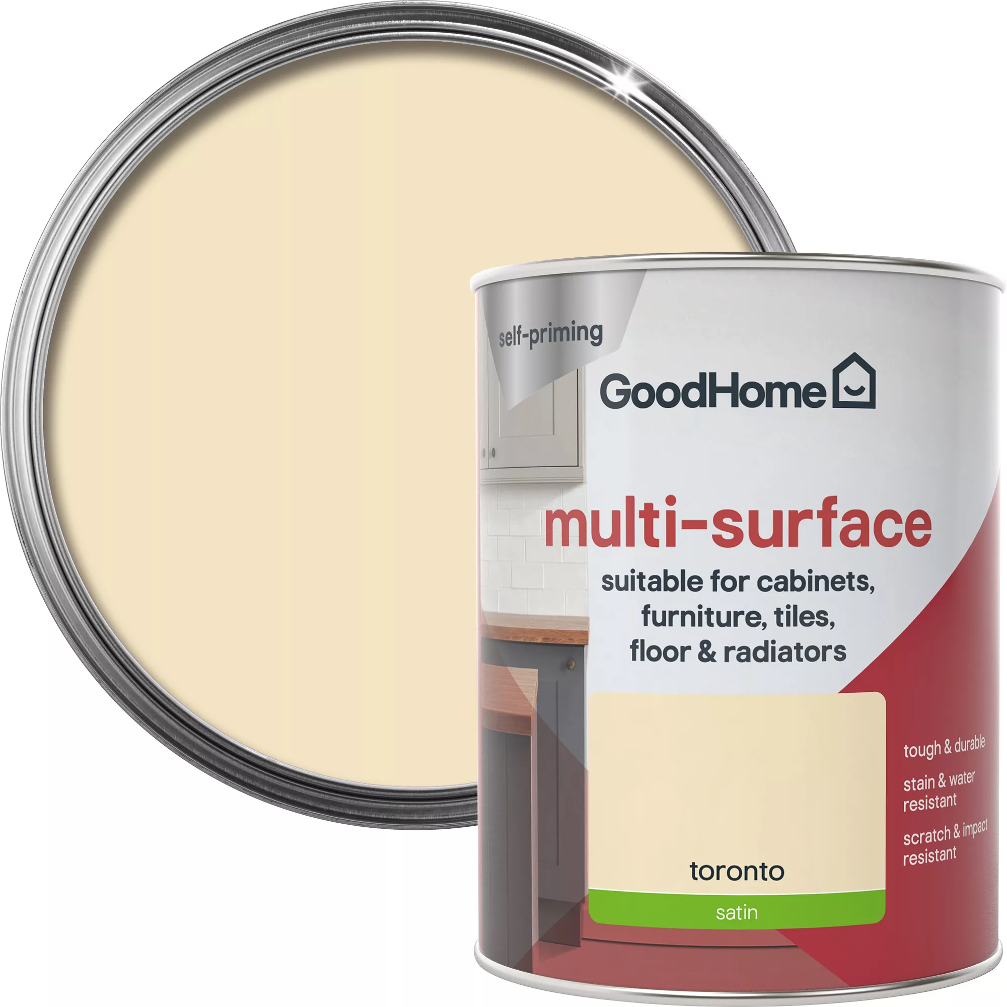 GoodHome Durable Toronto Satin Multi-surface Paint, 750ml 1 GoodHome Durable Toronto Satin Multi-surface Paint, 750ml