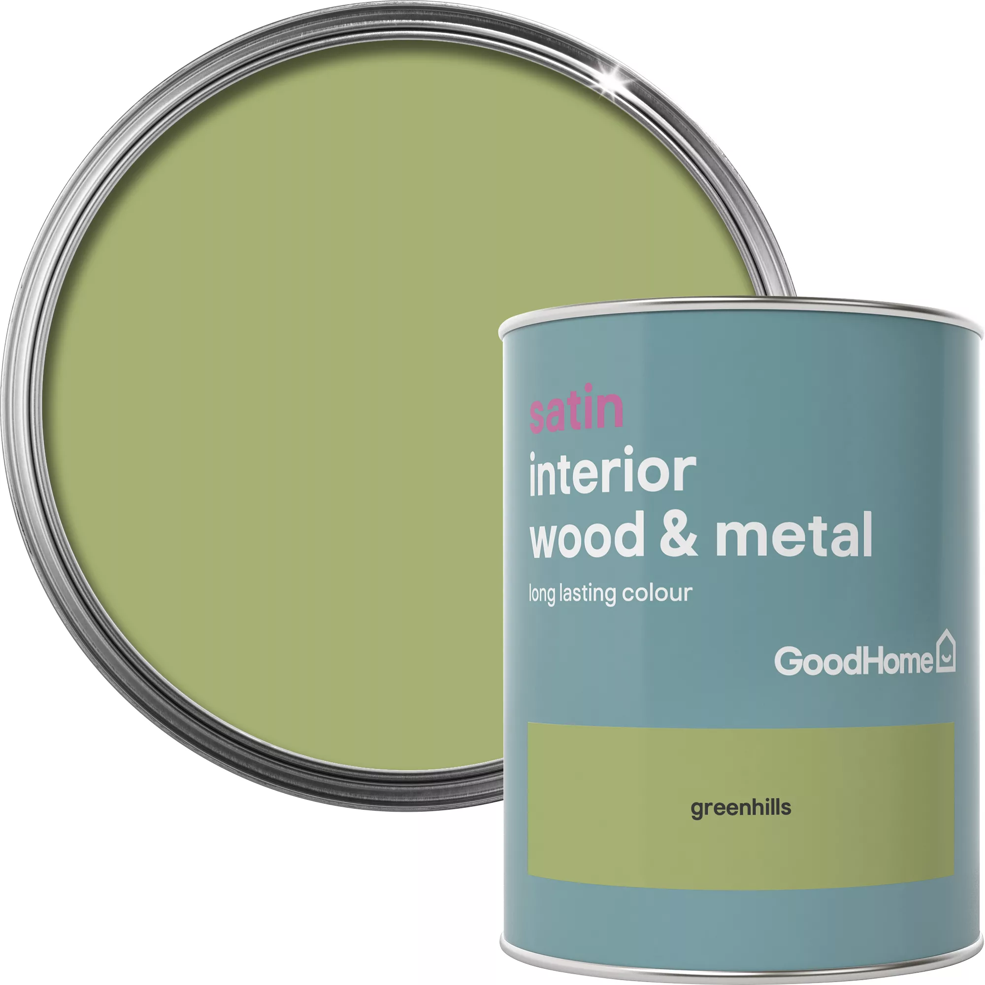 GoodHome Greenhills Satin Metal & Wood Paint, 750ml 1 GoodHome Greenhills Satin Metal & Wood Paint, 750ml