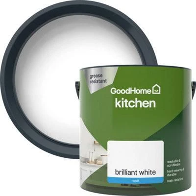 GoodHome Kitchen Brilliant White Matt Emulsion Paint, 2.5L 1 GoodHome Kitchen Brilliant White Matt Emulsion Paint, 2.5L