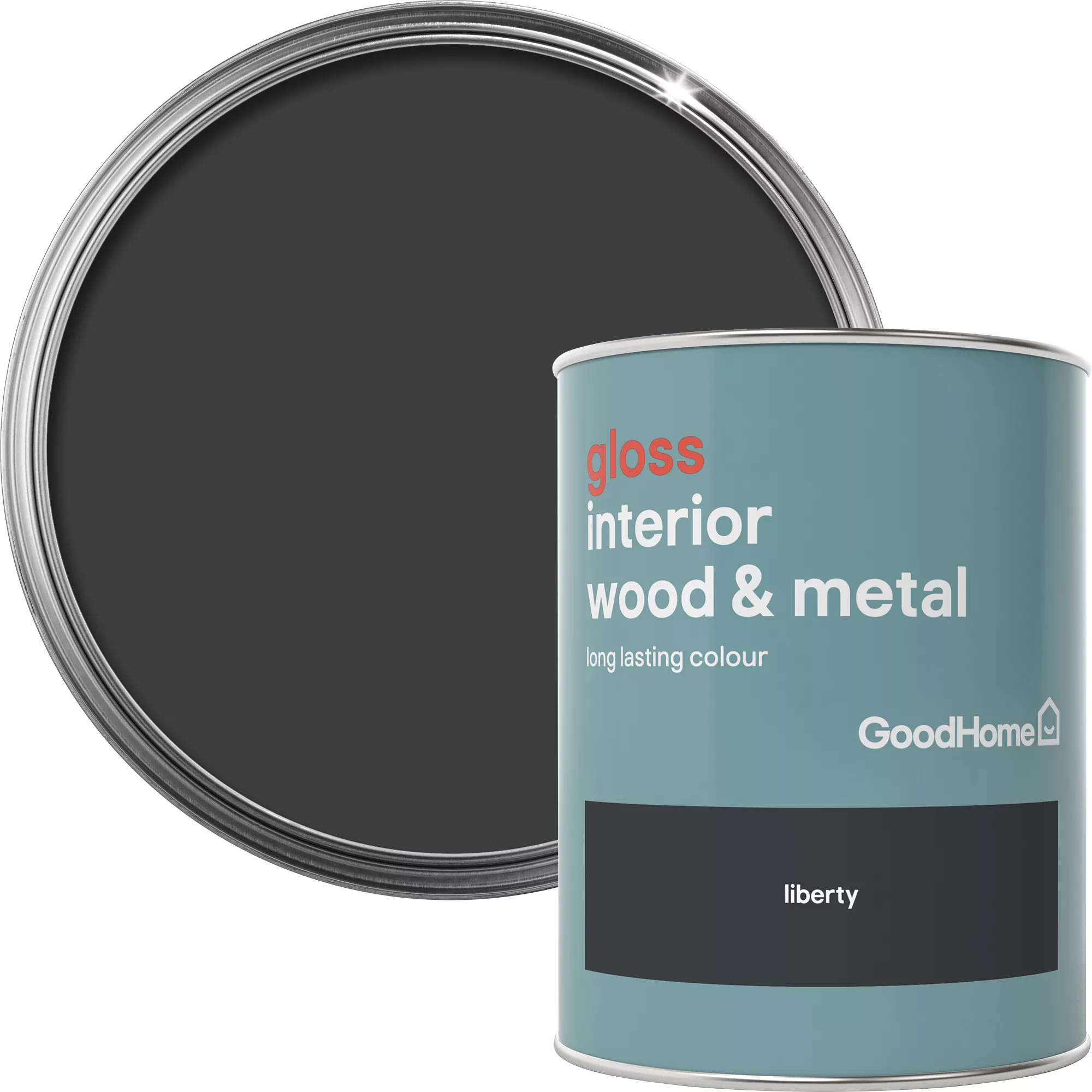 GoodHome Liberty Black Gloss Metal & Wood Paint, 750ml 1 GoodHome Liberty Black Gloss Metal & Wood Paint, 750ml