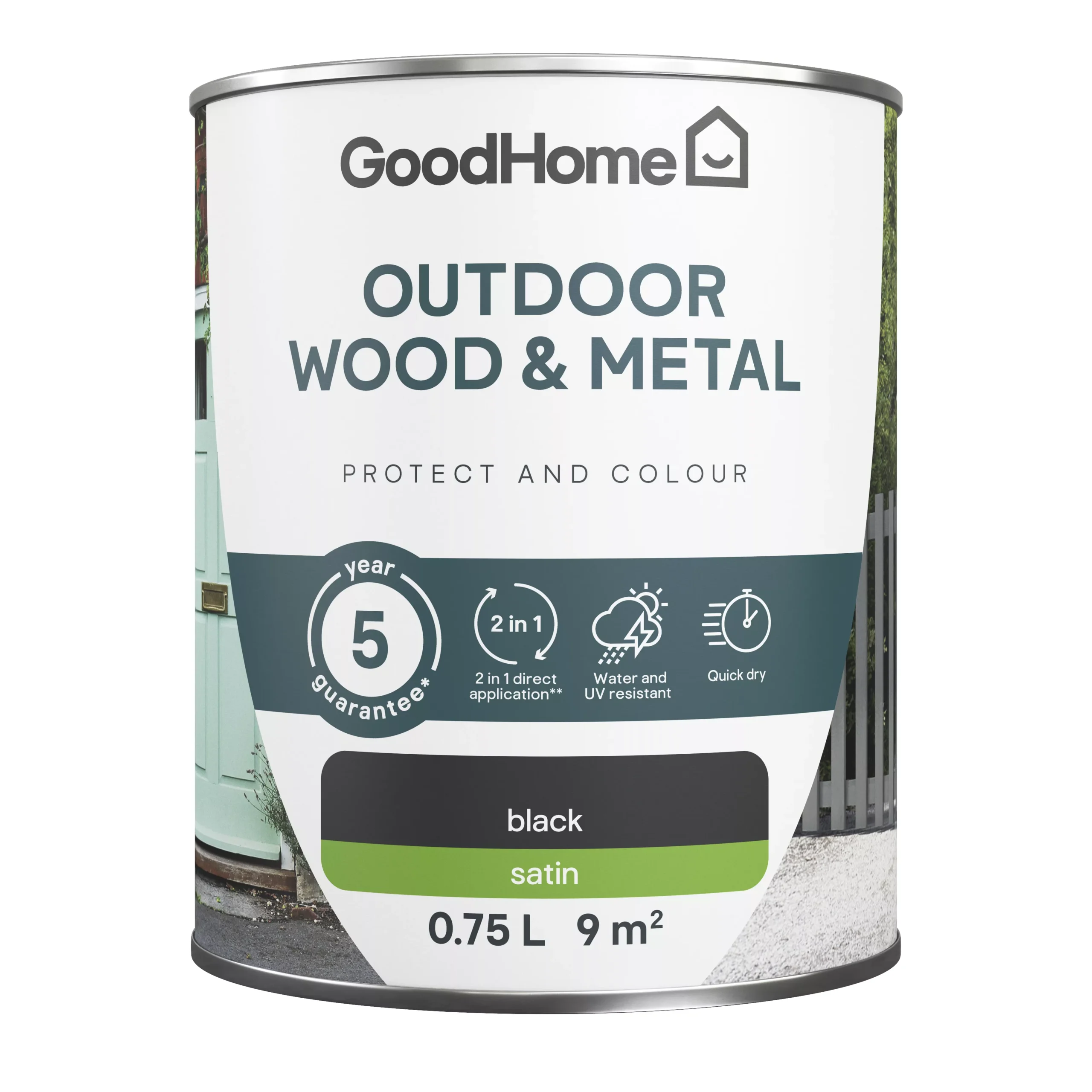 GoodHome Outdoor Black Satinwood Multi-surface Paint, 750ml 2 GoodHome Outdoor Black Satinwood Multi-surface Paint, 750ml - Image 2
