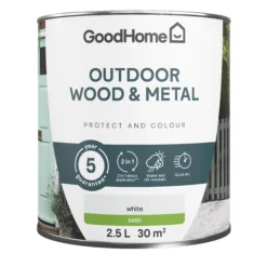 GoodHome Outdoor White Satinwood Multi-surface Paint, 2.5L 5 GoodHome Outdoor White Satinwood Multi-surface Paint, 2.5L -Trade Point goodhome outdoor white satinwood multi surface paint 2 5l5059340297002 02c