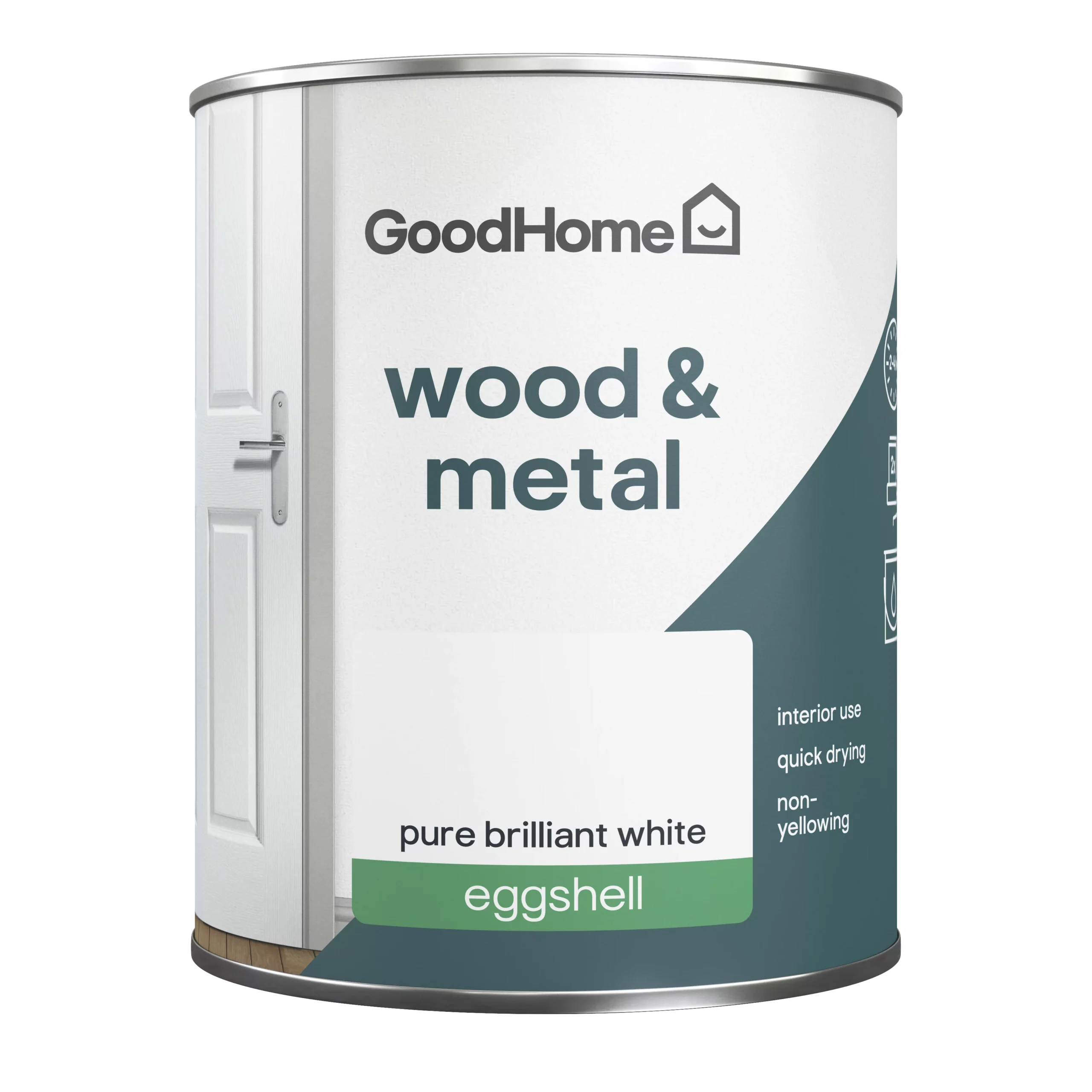 GoodHome Pure Brilliant White Eggshell Metal & Wood Paint, 750ml 2 GoodHome Pure Brilliant White Eggshell Metal & Wood Paint, 750ml - Image 2